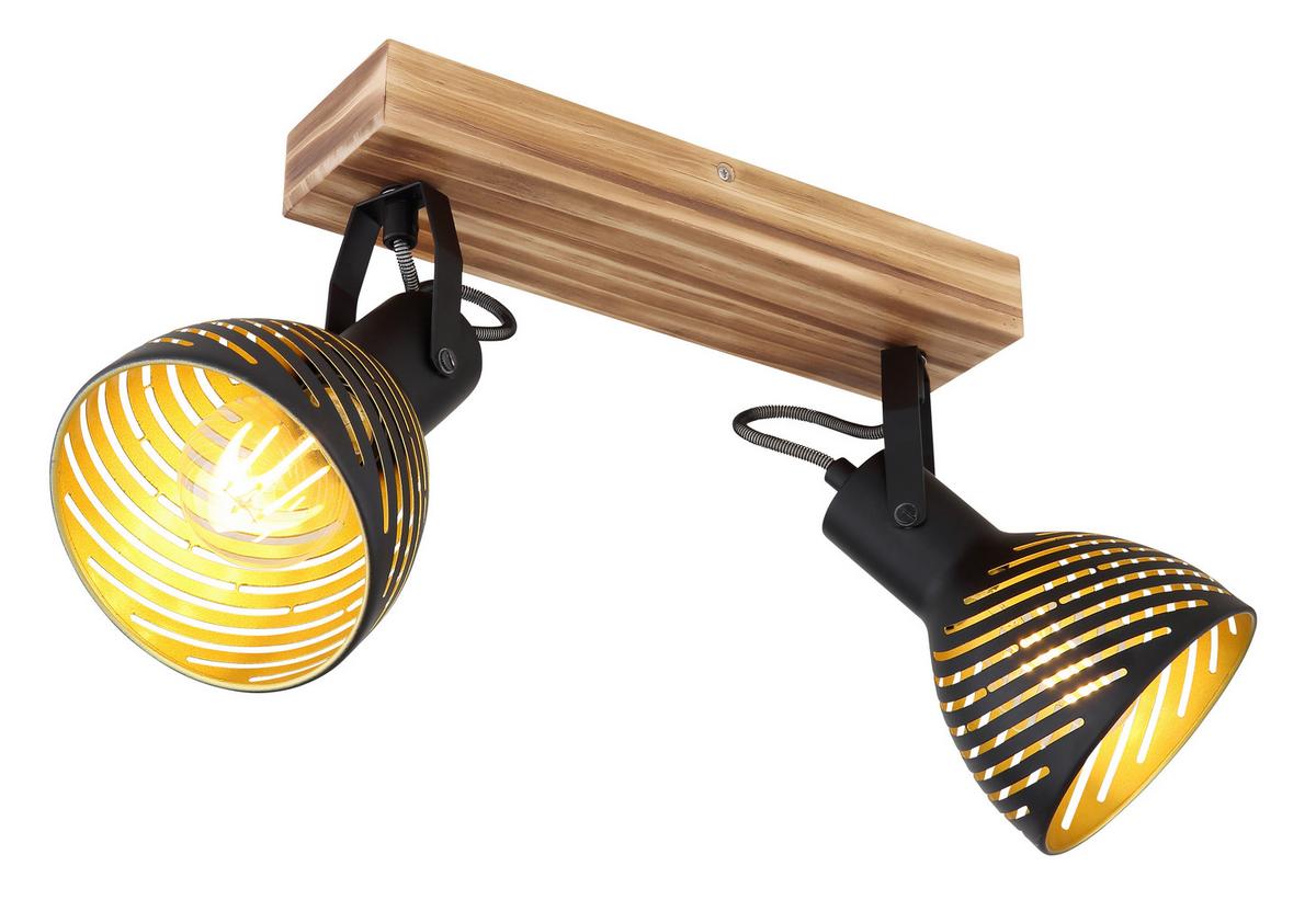 Strahler Lenna max. 40 Watt - Dunkelbraun/Goldfarben, Basics, Holz/Metall (30/12,5/25cm) - Globo