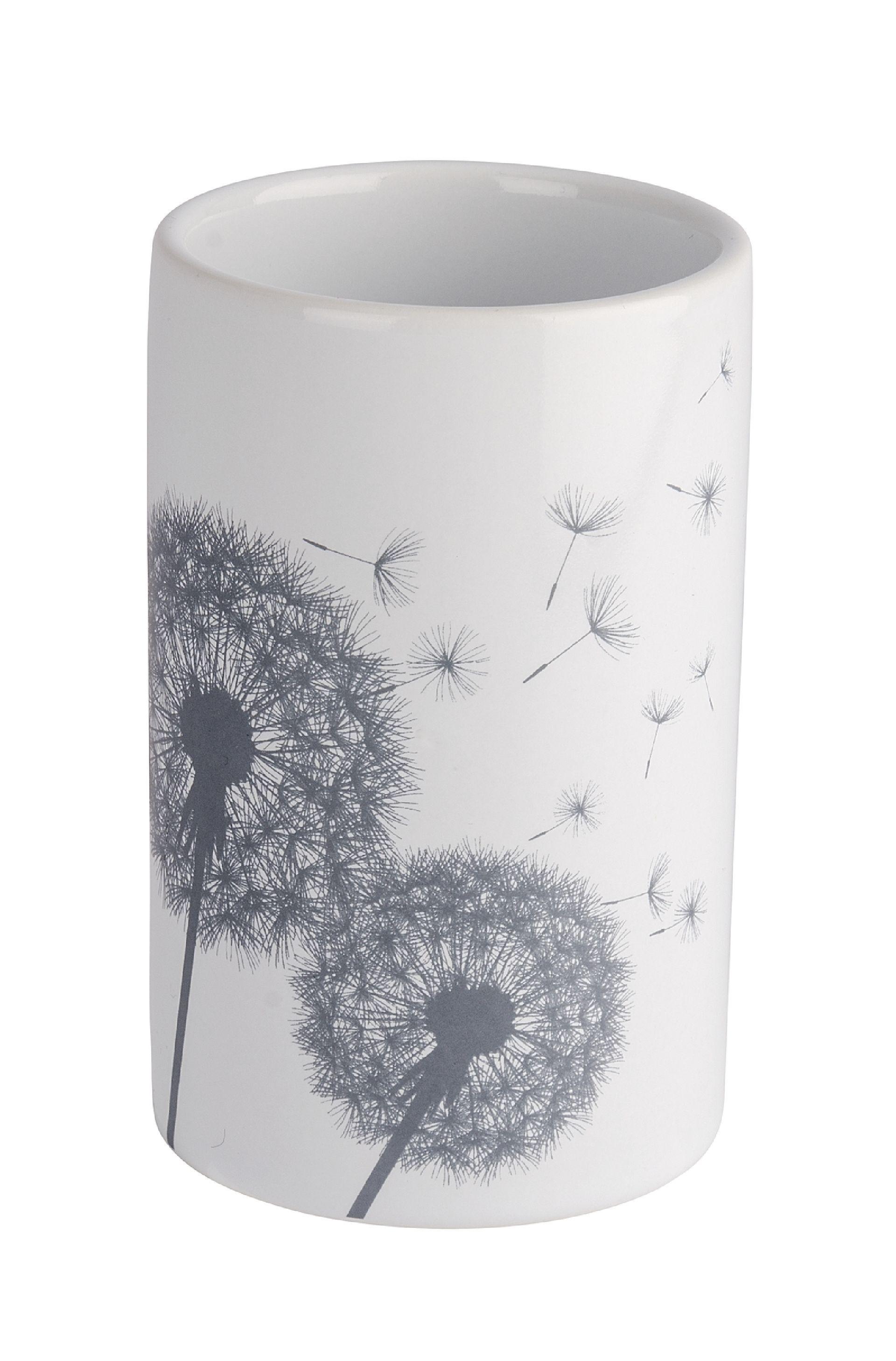 Pahar pentru periuțe de dinți Astera - alb/gri, Modern, ceramică (7/11/7cm) - Wenko