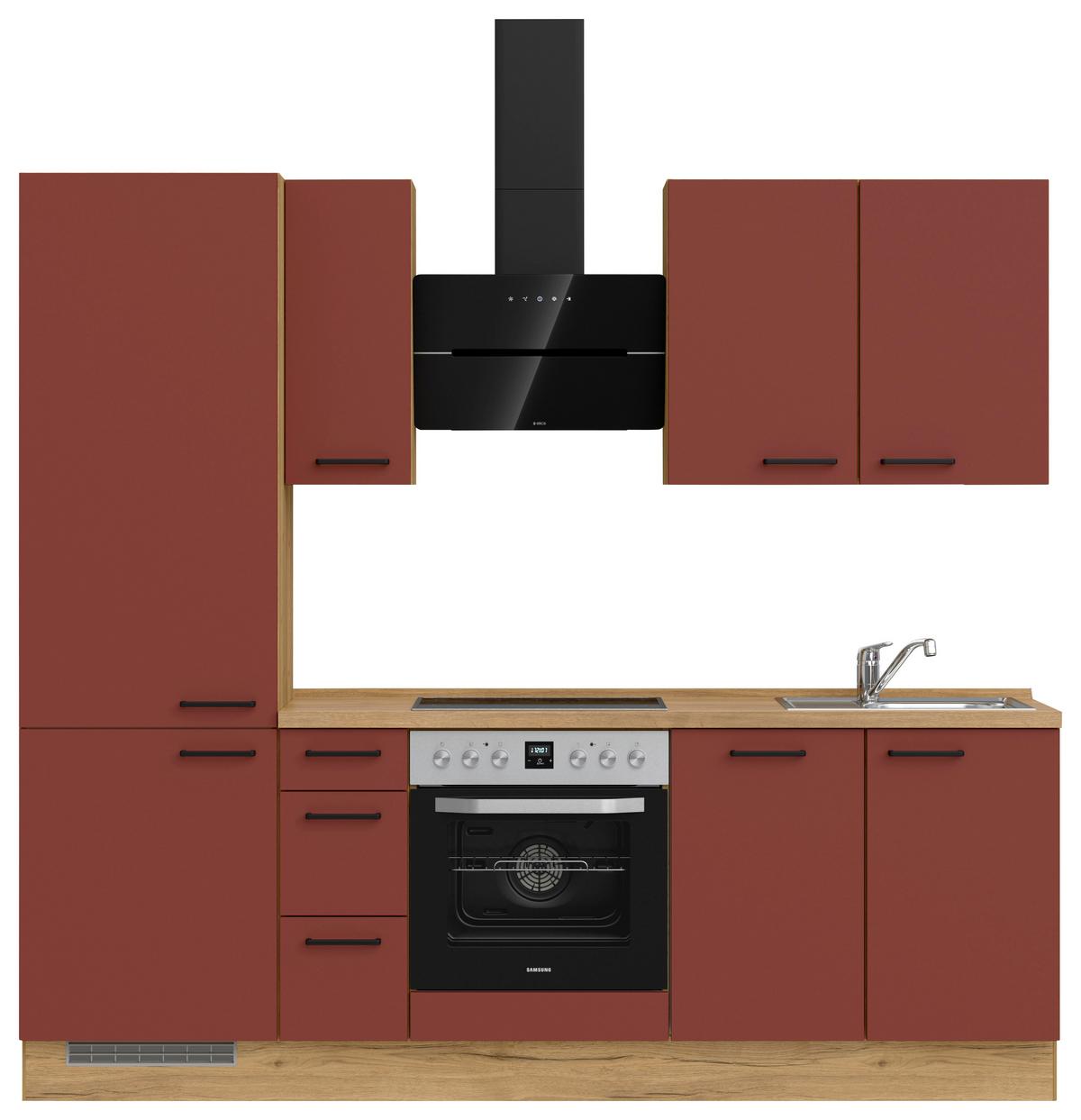 Küchenblock Easytouch High m. Geräten Dunkelrot - Eichefarben/Schwarz, MODERN, Holzwerkstoff/Metall (240cm) - Nobilia