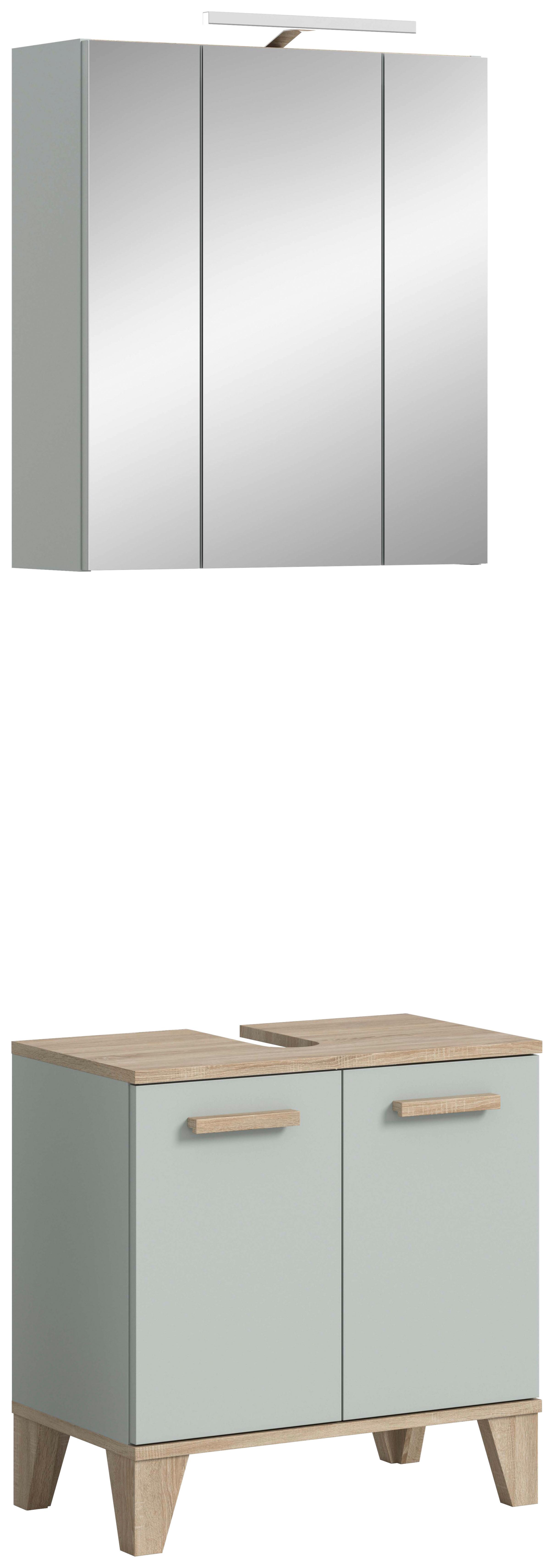 Badezimmer Star 3-tlg. ca. 60 cm Eiche/Graugrün - Graugrün/Eiche San Remo, MODERN, Holzwerkstoff/Kunststoff (60cm) - MID.YOU