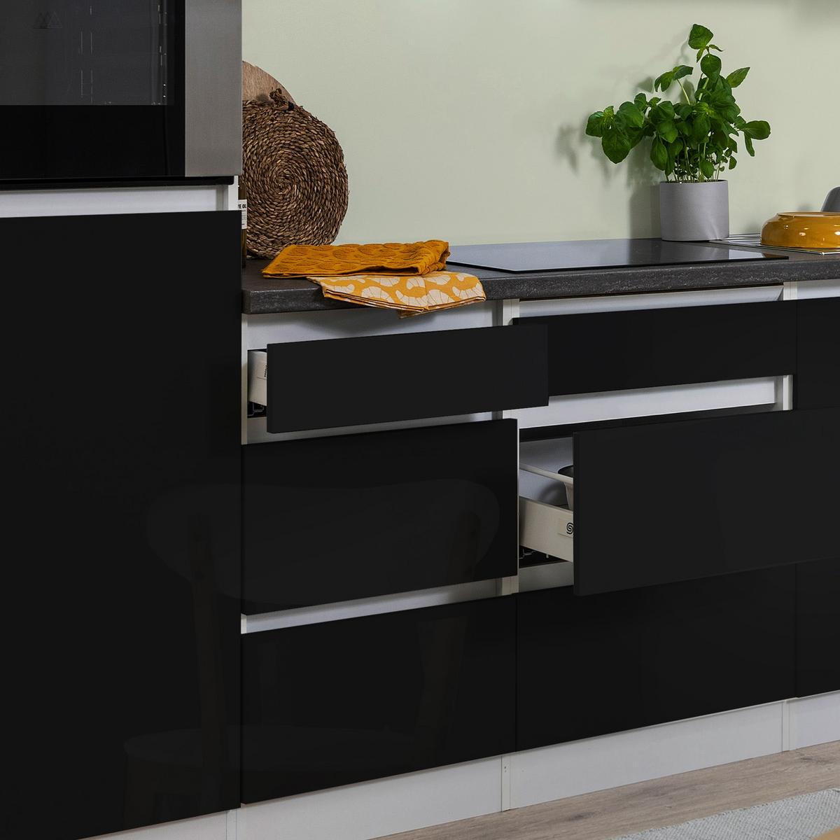 Küchenblock Premium Schwarz mit E-Geräten B: ca. 270 cm - Schwarz/Braun, MODERN, Holzwerkstoff (270cm) - Respekta
