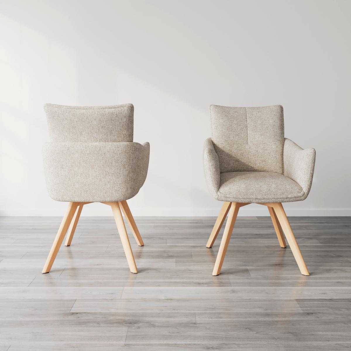 Armlehnstuhl Teresa Hellgrau Drehbar Gepolstert - Hellgrau/Naturfarben, MODERN, Holz/Textil (60/92,5/61cm) - Bessagi Home