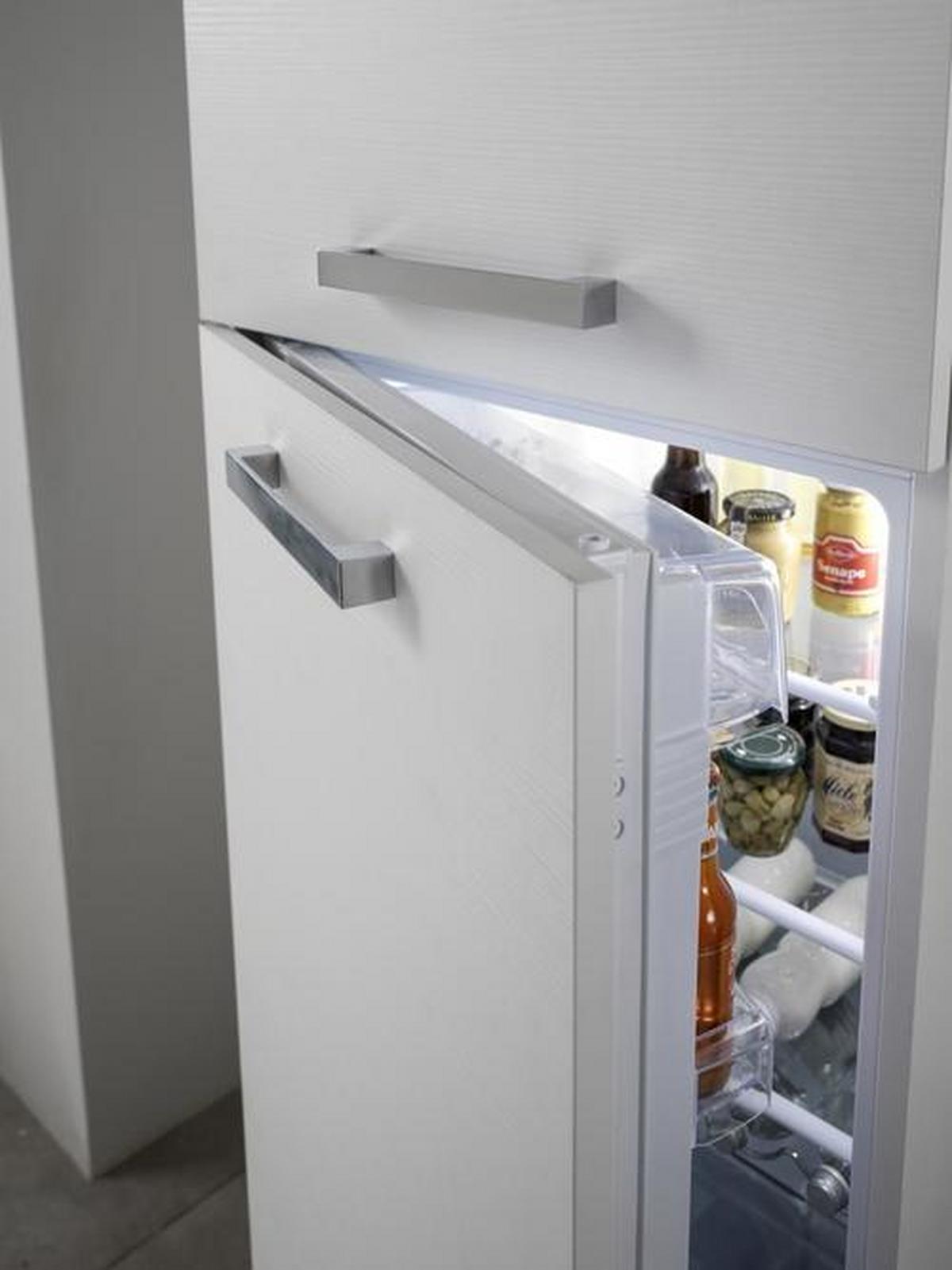 Küchenblock Belluna m. Geräten Weiß - Eiche dunkel/Alufarben, Basics, Holzwerkstoff/Kunststoff (255cm) - MID.YOU