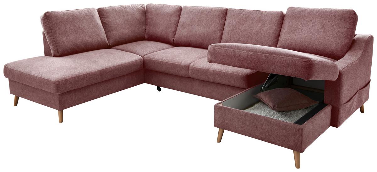 Wohnlandschaft Valentina Rosa Struktur - Rosa/Naturfarben, KONVENTIONELL, Holz/Textil (200/301/150cm) - P & B