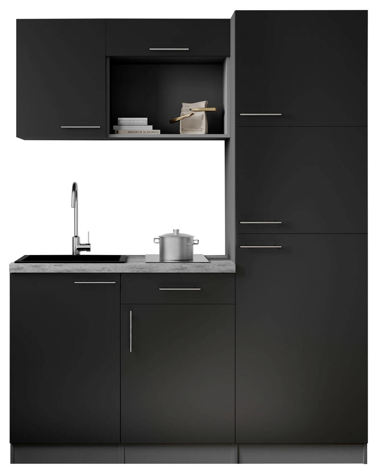 Küchenblock Oliver m. Geräten Schwarz - Schwarz/Grau, Trend, Holzwerkstoff/Metall (160cm) - Respekta