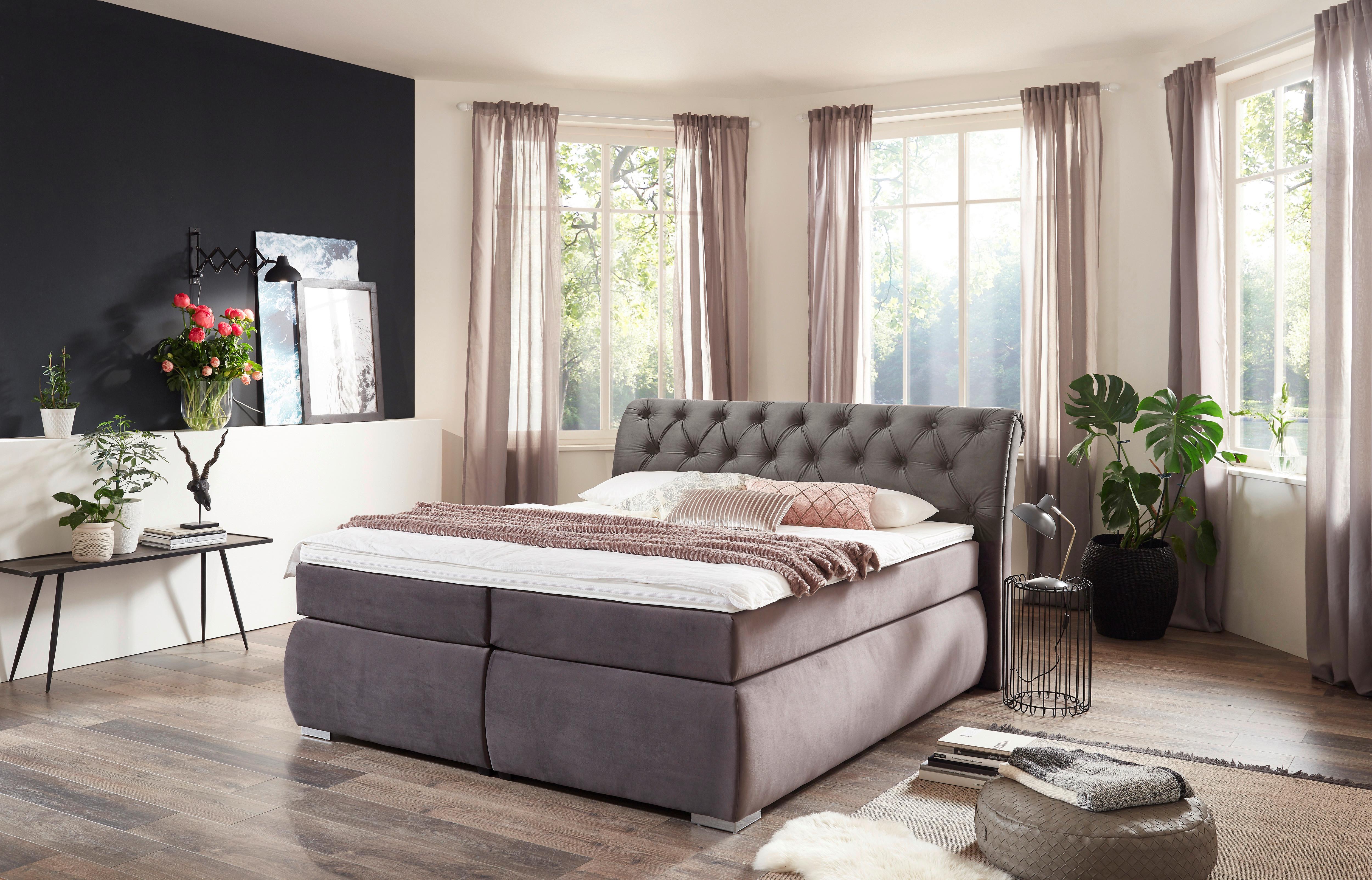 Boxspring Krevet Agnes - boje kroma/antracit, Basics, tekstil/plastika (180/200cm)