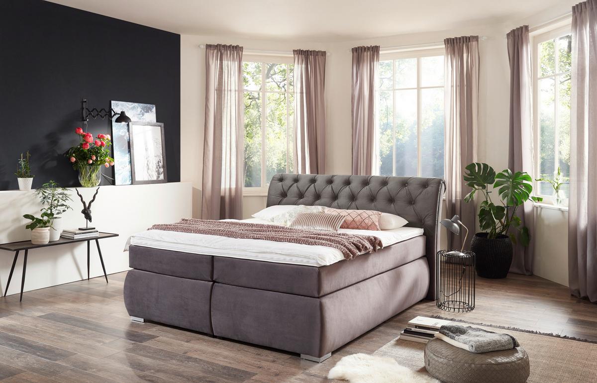 Boxspring Krevet Agnes - boje kroma/antracit, Basics, tekstil/plastika (180/200cm)