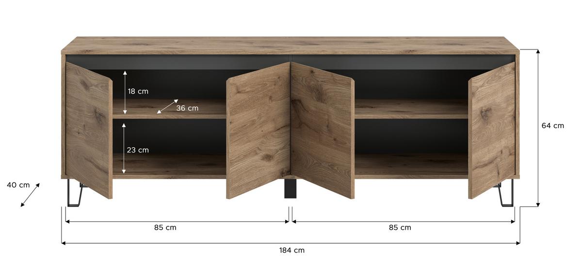 Tv Komoda Balton - Design, drvni materijal/metal (184/64/40cm) - Modern Living