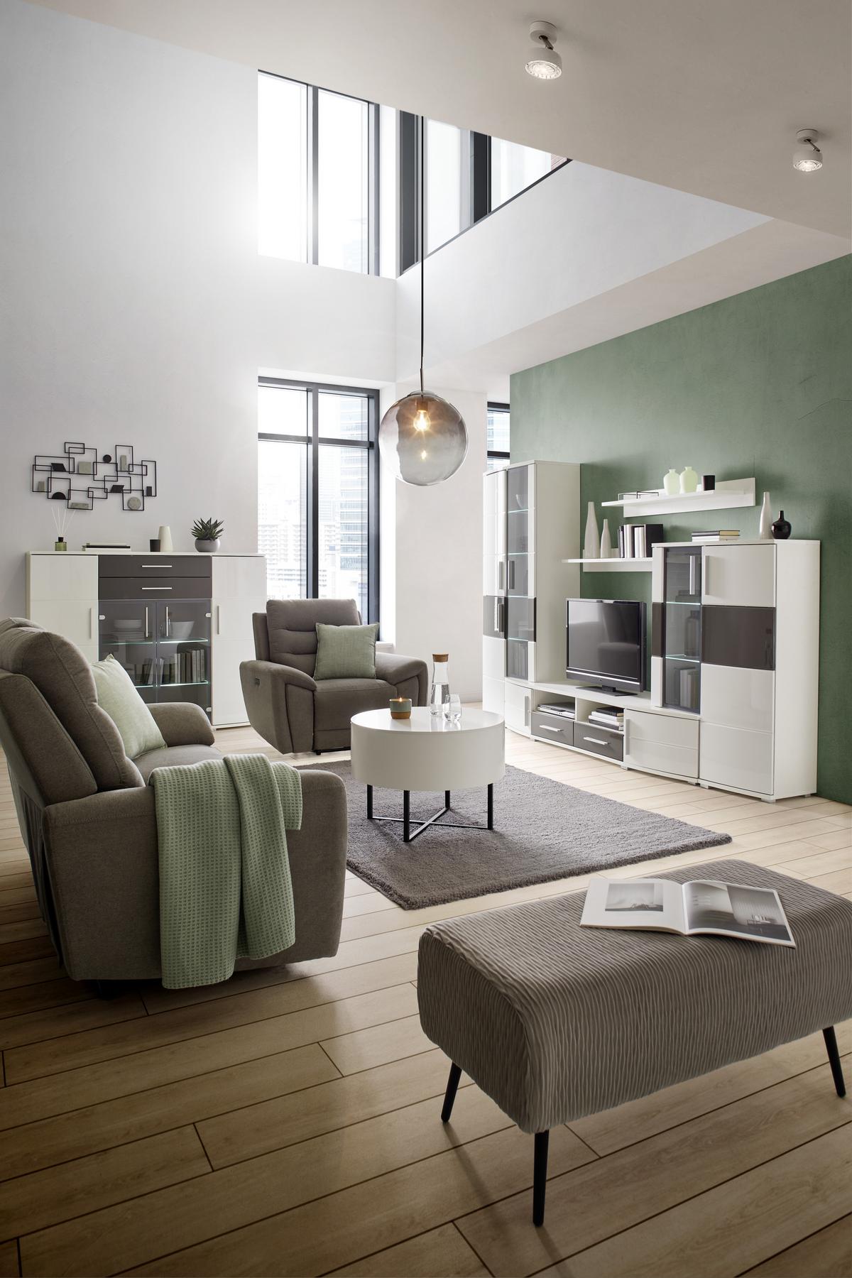 Wohnwand in Weiss/Grau Hochglanz - Weiss/Grau, Modern, Holz (296/198/50cm) - Mömax