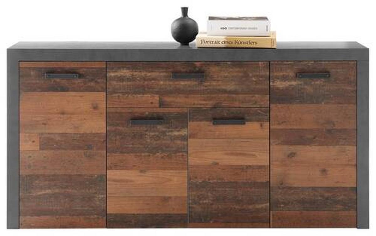 Komoda Jones, Imitacija Hrasta, Temno Siva - temno siva/barve hrasta, Design, umetna masa/leseni material (180/90/38cm) - MID.YOU