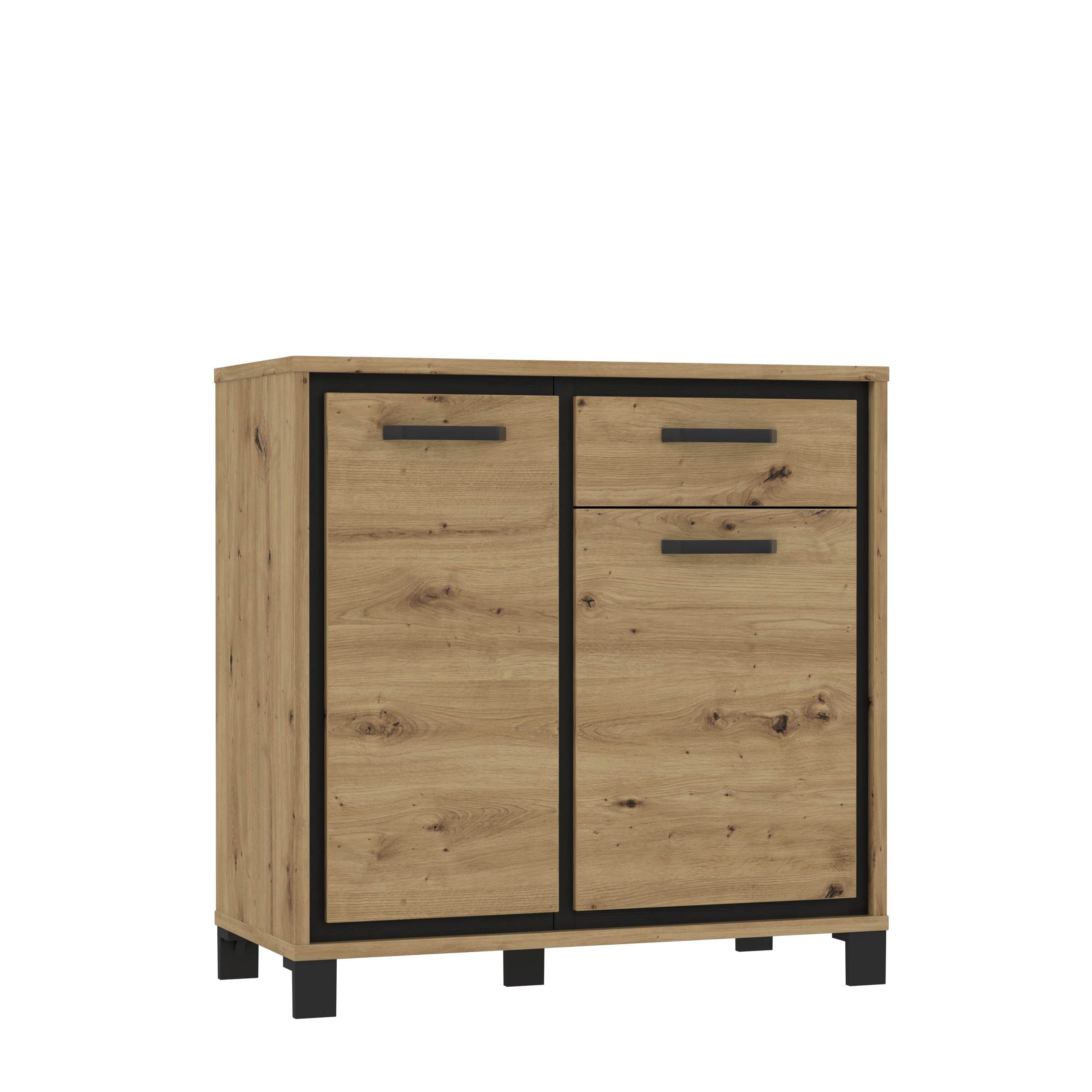 Komoda Trondheim, Barva Hrasta, Črna - črna/barve hrasta, Moderno, kovina/umetna masa (91,4/91,2/41,5cm) - MID.YOU