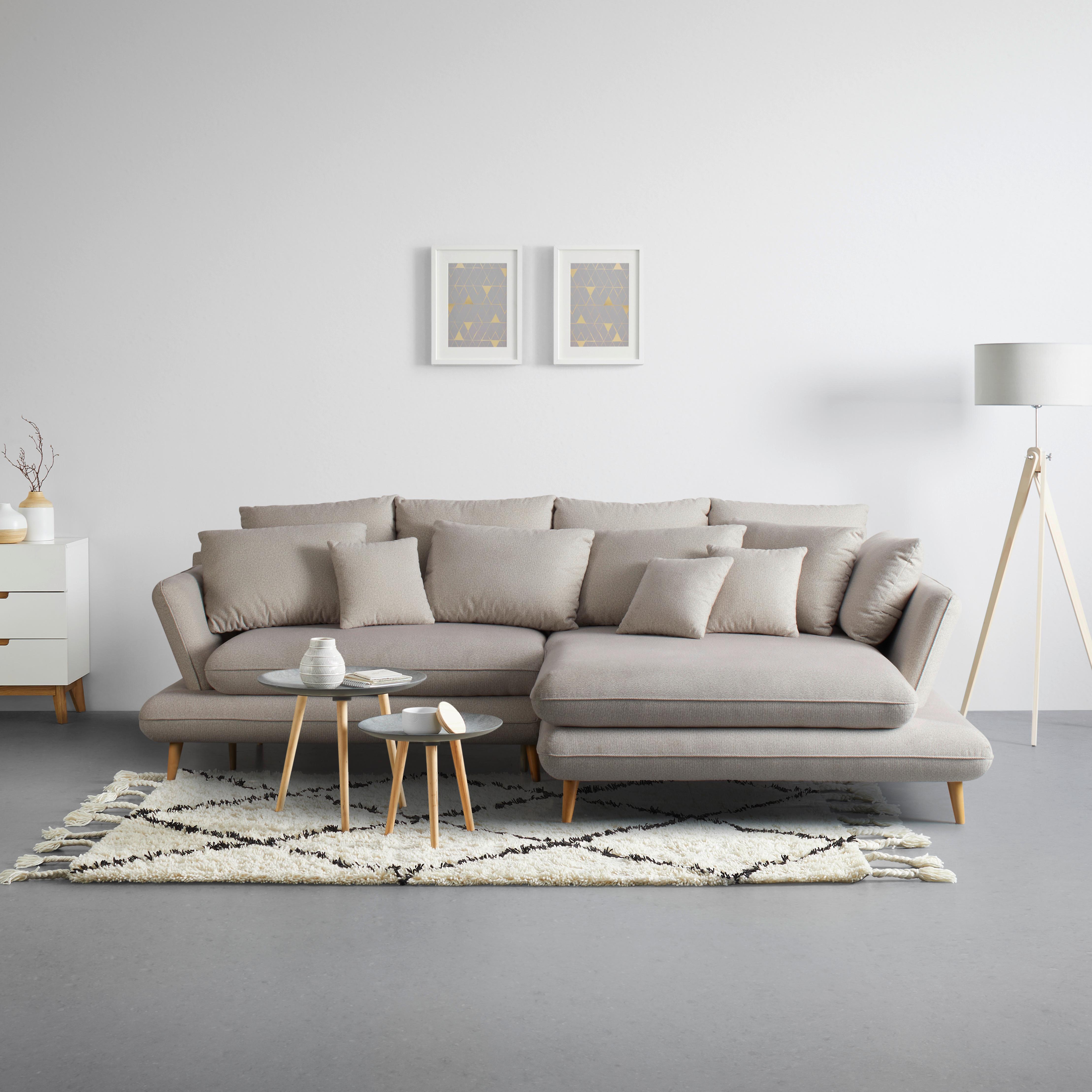 Ecksofa in Hellgrau - Hellgrau/Naturfarben, Romantik / Landhaus, Holz/Textil (283/181cm) - Mömax