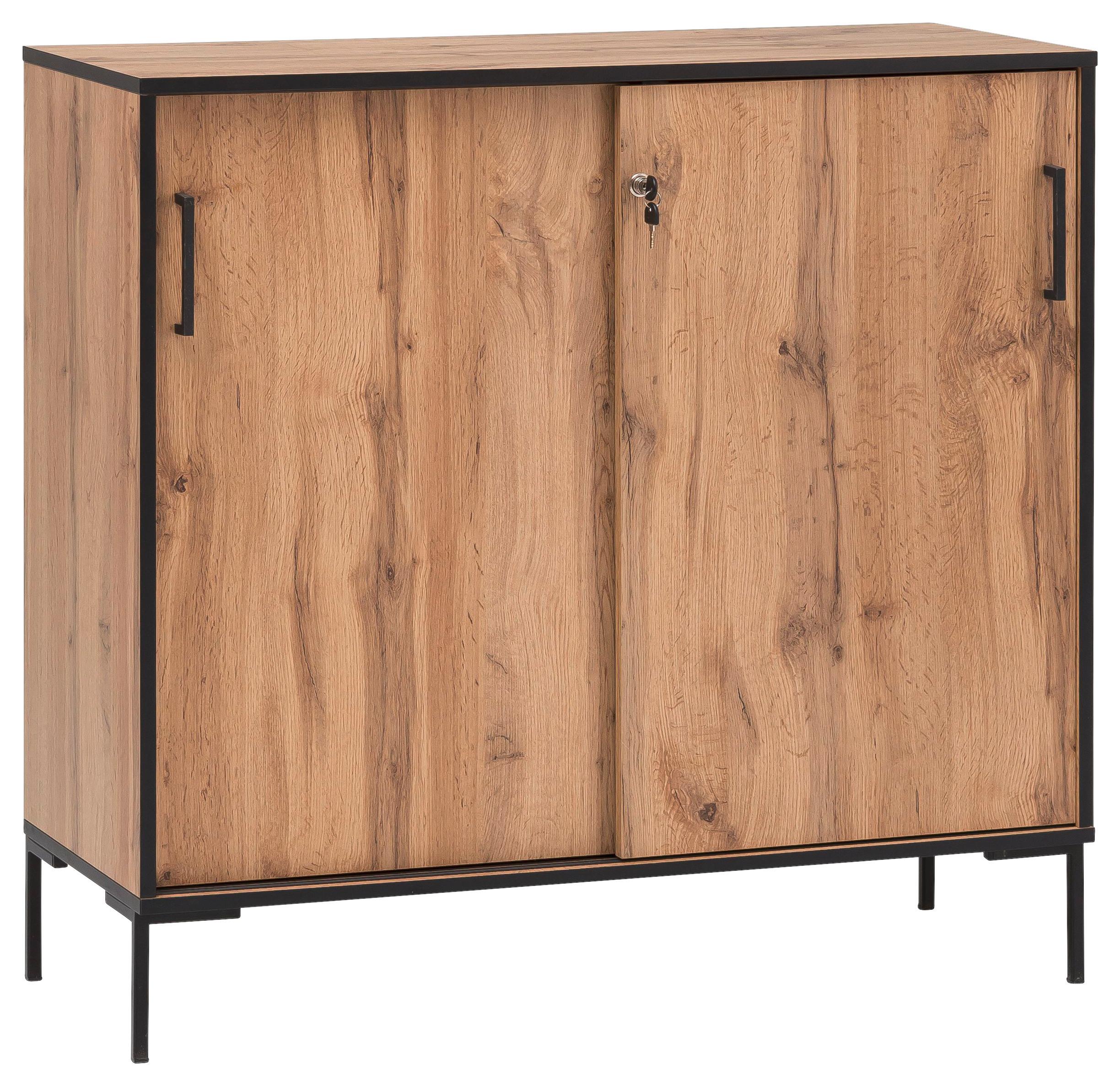 Kommode Serie 2000 Eiche - Eichefarben/Schwarz, KONVENTIONELL, Holzwerkstoff/Metall (100,1/96,6/41cm) - MID.YOU