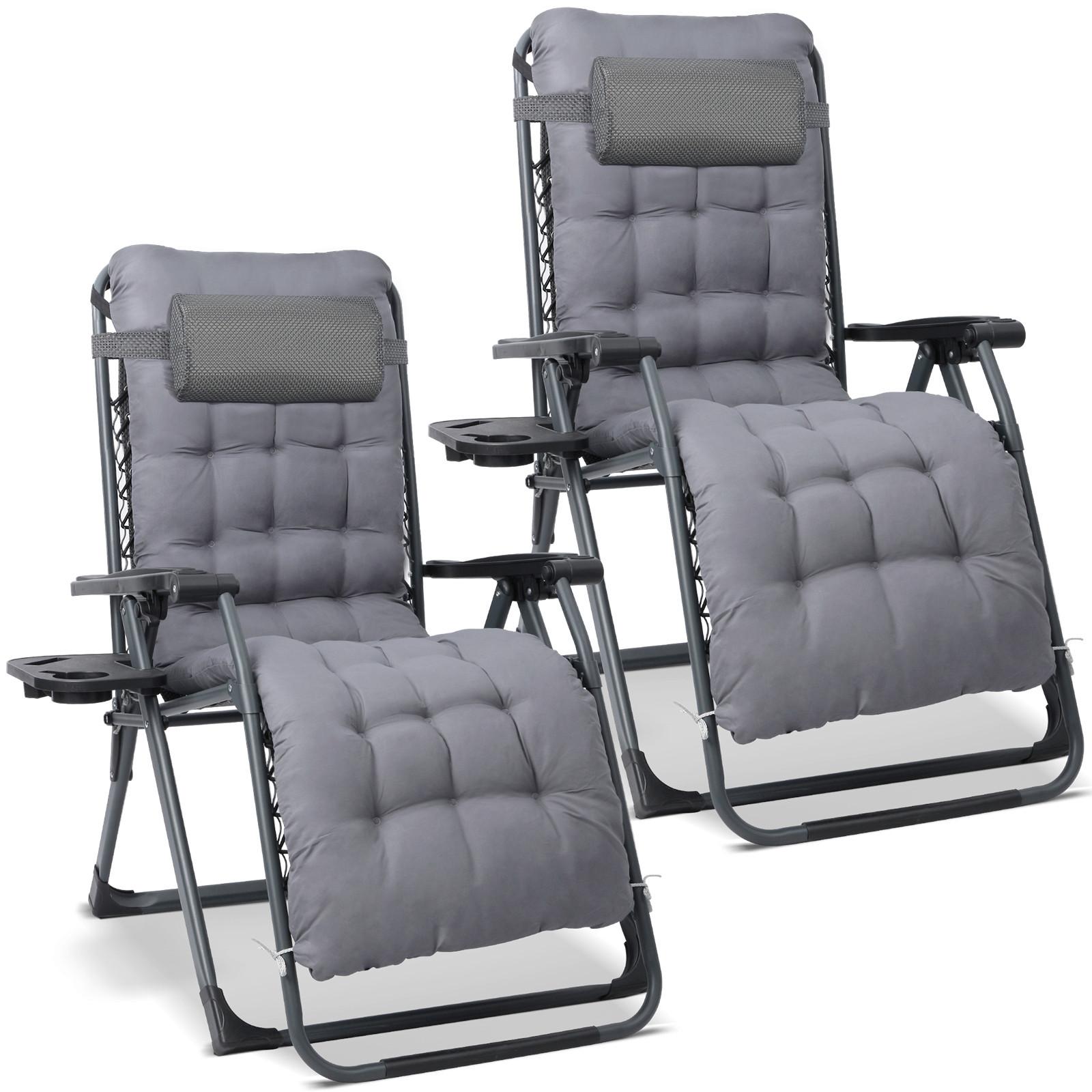 Garten-Relaxsessel Grau/Schwarz, 2er Set - Schwarz/Grau, Basics, Textil/Metall (68/88/110cm) - Modante