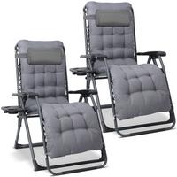 Garten-Relaxsessel Grau/Schwarz, 2er Set - Schwarz/Grau, Basics, Textil/Metall (68/88/110cm) - Modante