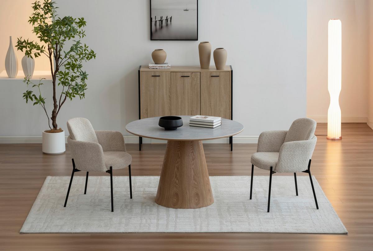 Jedilna Miza Aiden, Siva, Barva Hrasta, Ø 120cm - siva/barve hrasta, Moderno, leseni material/les (120/120/75cm) - MID.YOU