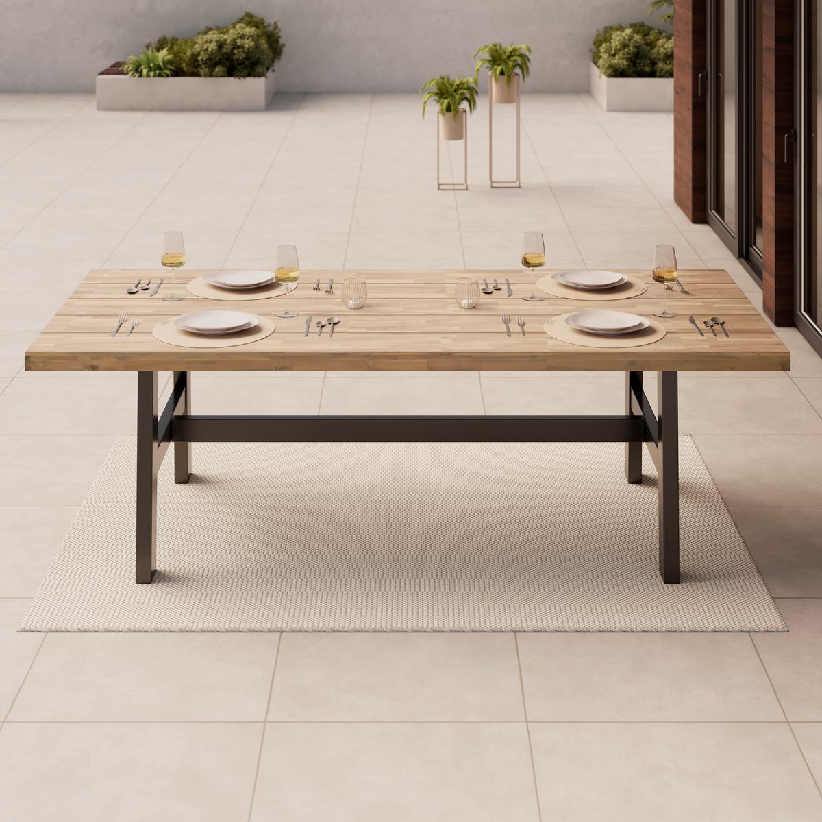 Gartentisch Selma Schwarz/Akaziefarben - Schwarz/Akaziefarben, Modern, Holz/Metall (240/100/75cm) - Mömax