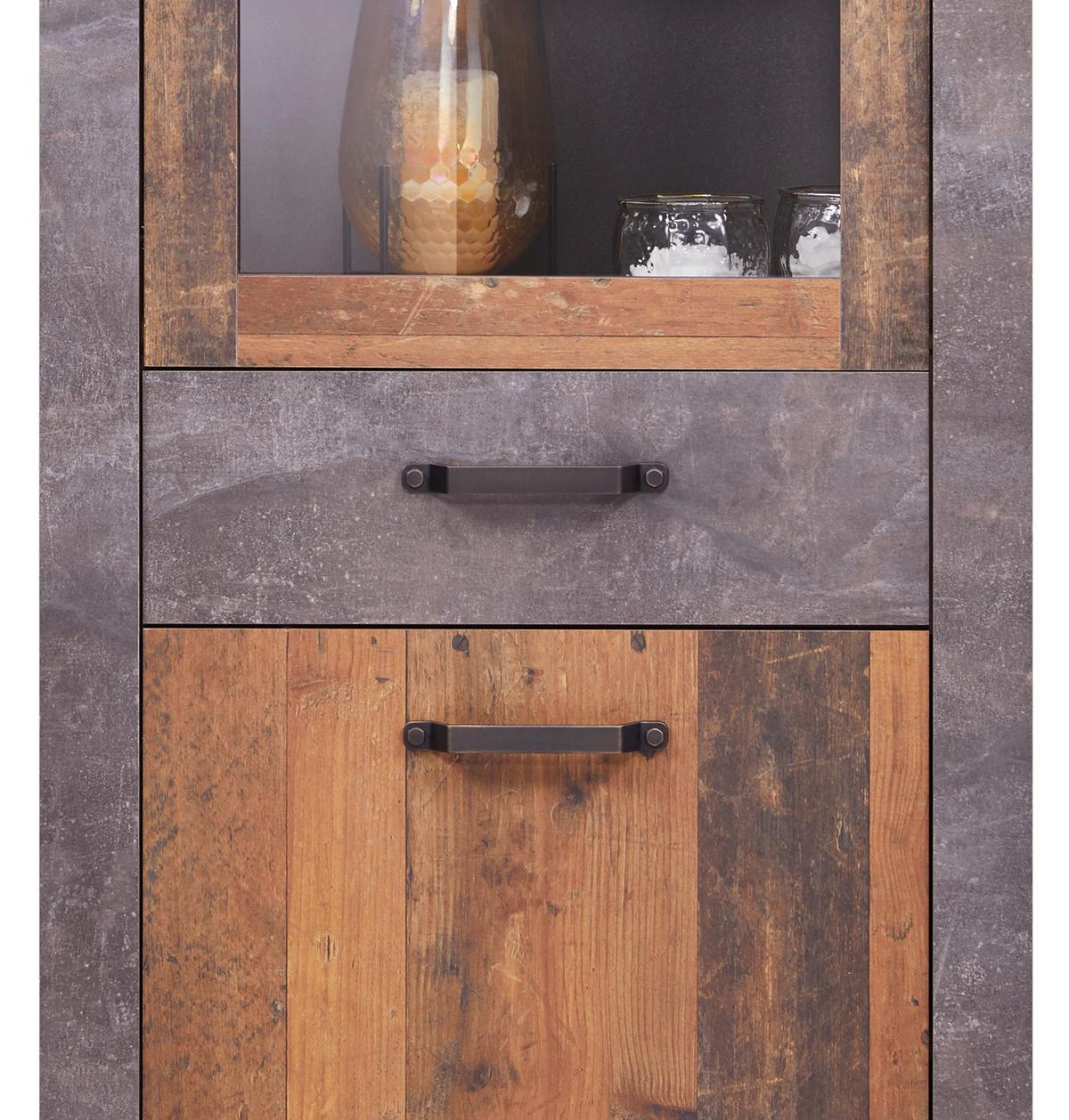 Vitrina Ontario - boje hrasta/tamno siva, Trend, staklo/drvni materijal (71,4/200/41,5cm) - Modern Living