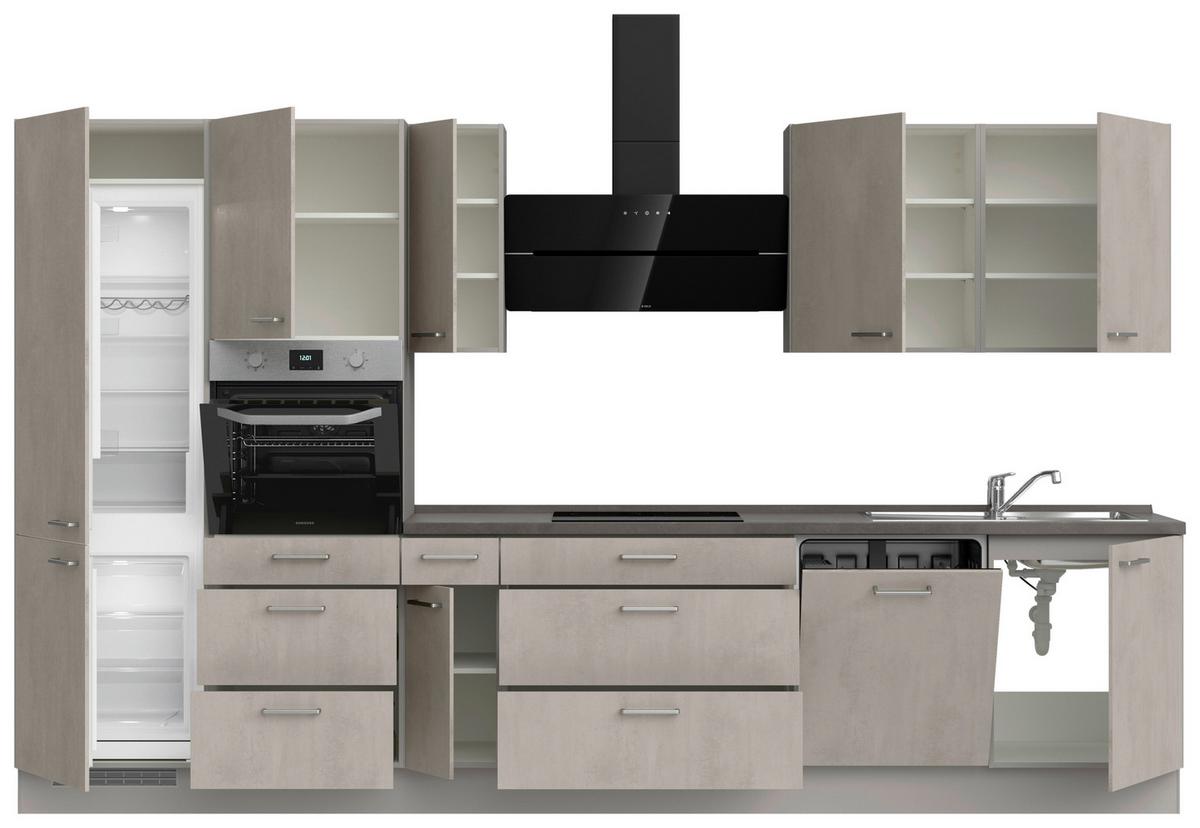 Küchenblock Riva High m. Geräten Grau - Schieferfarben/Edelstahlfarben, MODERN, Holzwerkstoff/Metall (360cm) - Nobilia