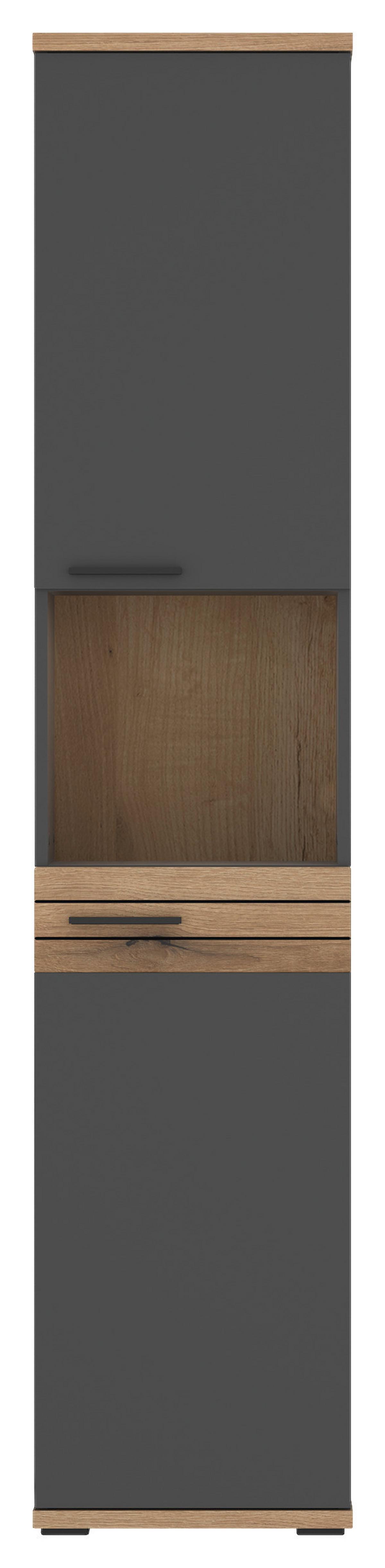 Magasszekrény Cotia - tölgyfa színű/fekete, Modern, faalapú anyag/fém (40/187,6/30cm)