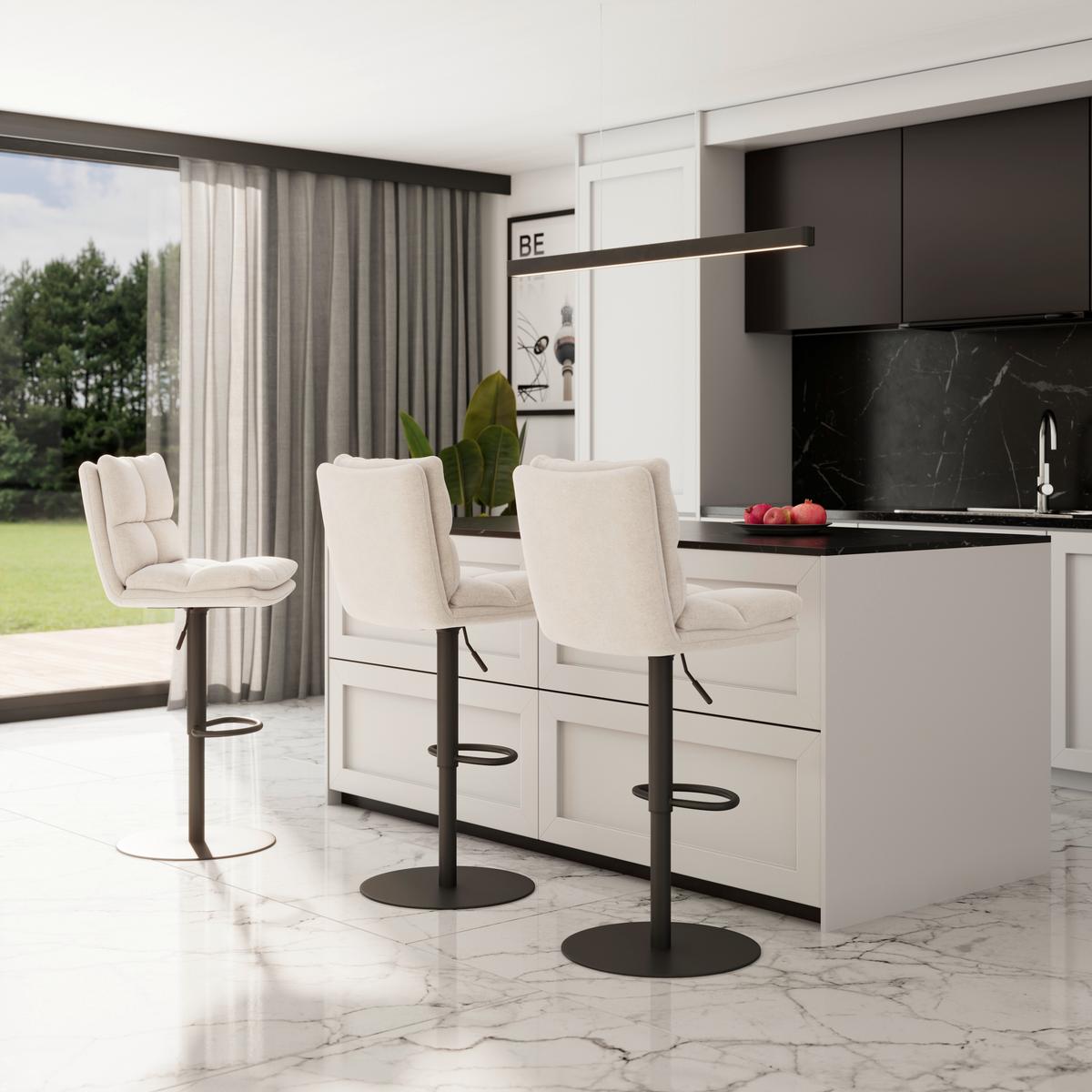 Barhocker Caja Creme Struktur Gepolstert - Creme/Schwarz, MODERN, Holz/Textil (47/87-107/49cm) - Bessagi Home