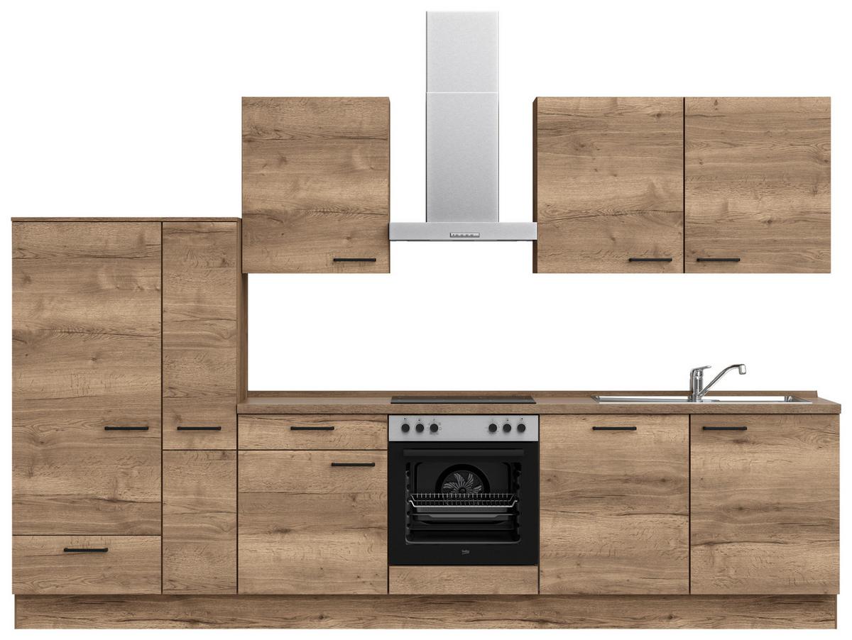 Küchenblock Structura Low m. Geräten Eiche dunkel - Eiche dunkel/Eichefarben, MODERN, Holzwerkstoff/Metall (330cm) - Nobilia