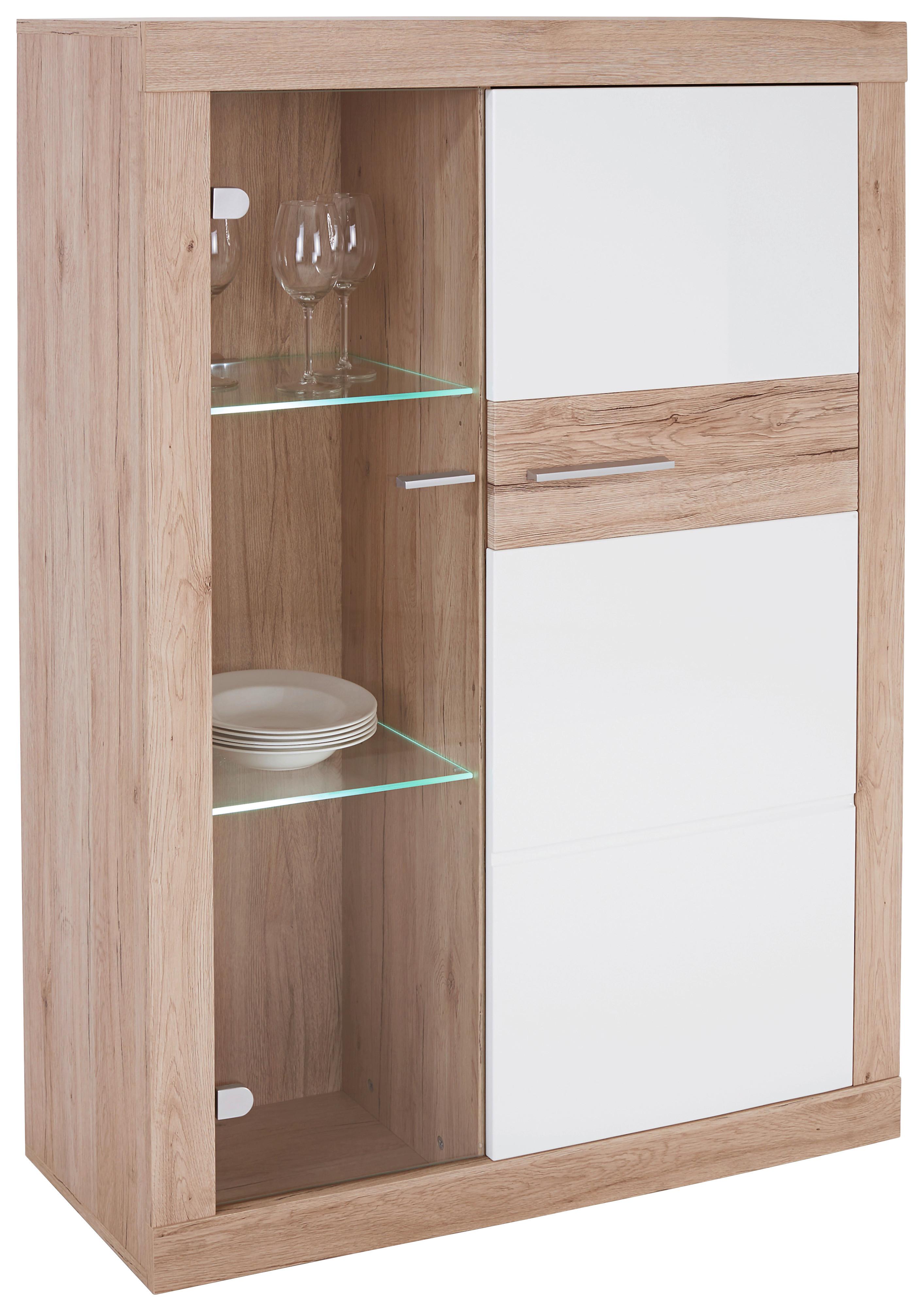 Vitrina Malta - bijela/boje hrasta, Moderno, staklo/drvni materijal (96/132/35cm) - Modern Living