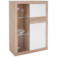 Vitrină Malta - alb/culoare lemn stejar, Modern, material pe bază de lemn (96/132/35cm) - Modern Living