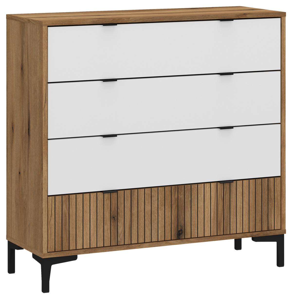 Komoda Ricko, Bela, Barva Hrasta - črna/barve hrasta, Trend, umetna masa/leseni material (91,5/92,4/40cm)