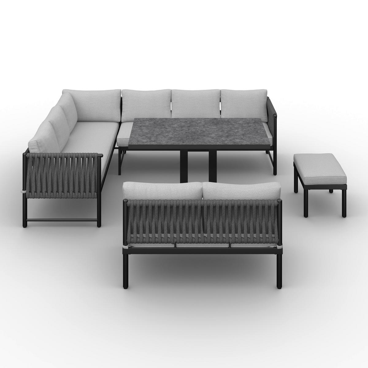 Dining-Loungeset Polly Hellgrau Outdoorstoff/Metall - Dunkelgrau/Hellgrau, MODERN, Kunststoff/Textil - Bessagi Garden