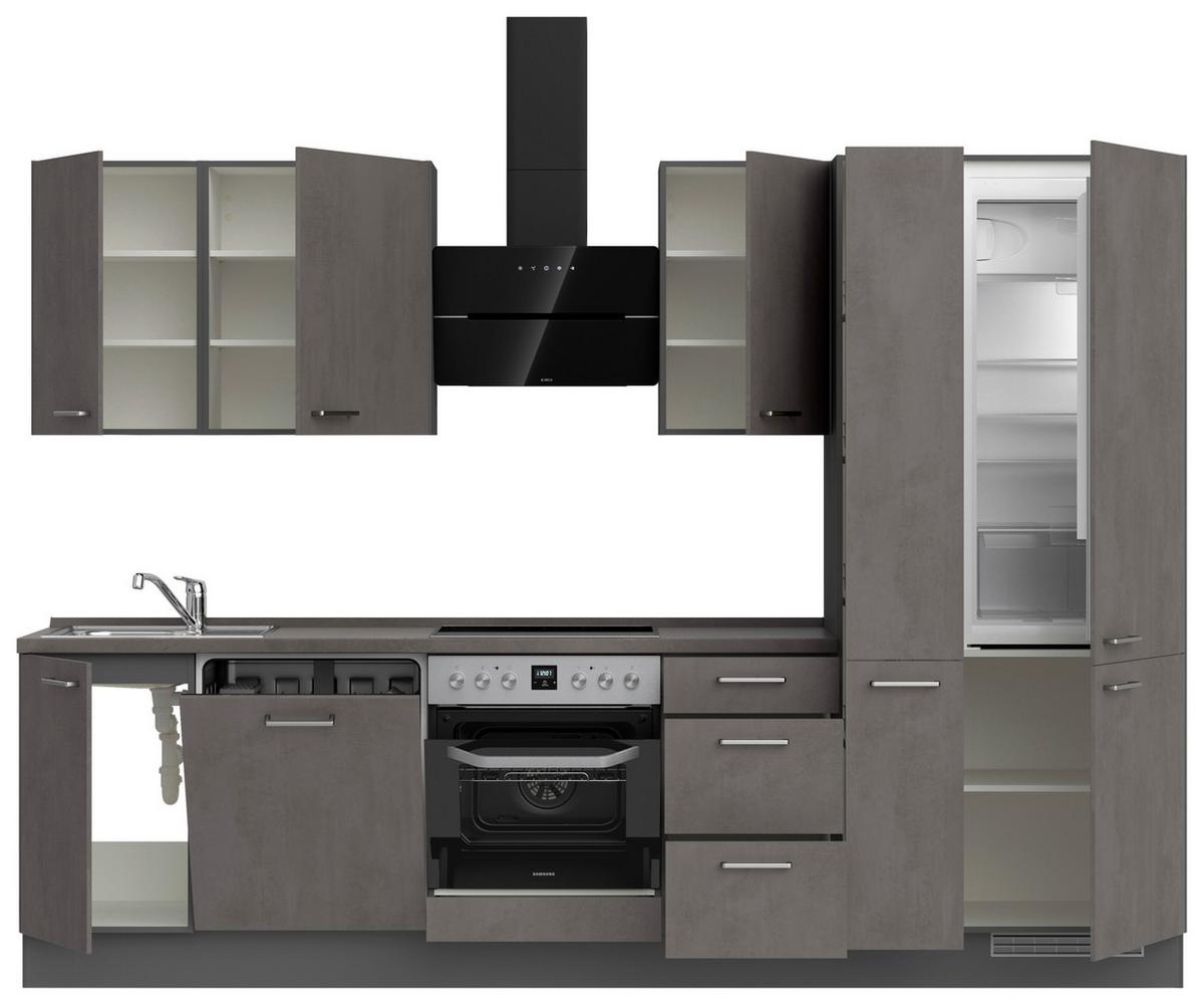 Küchenblock Riva High m. Geräten Schieferfarben - Schieferfarben/Edelstahlfarben, MODERN, Holzwerkstoff/Metall (300cm) - Nobilia