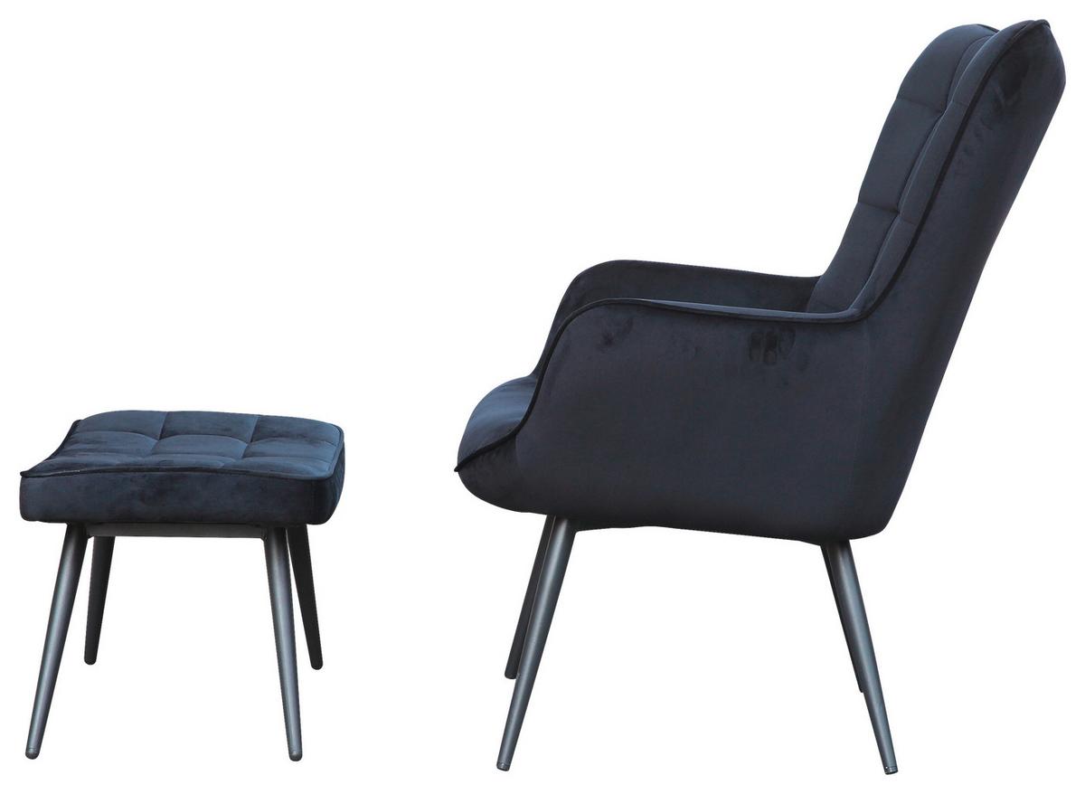 Sesselset Uta Schwarz Samt - Schwarz, MODERN, Holzwerkstoff/Textil (72/60/97/39/80/41cm) - MID.YOU