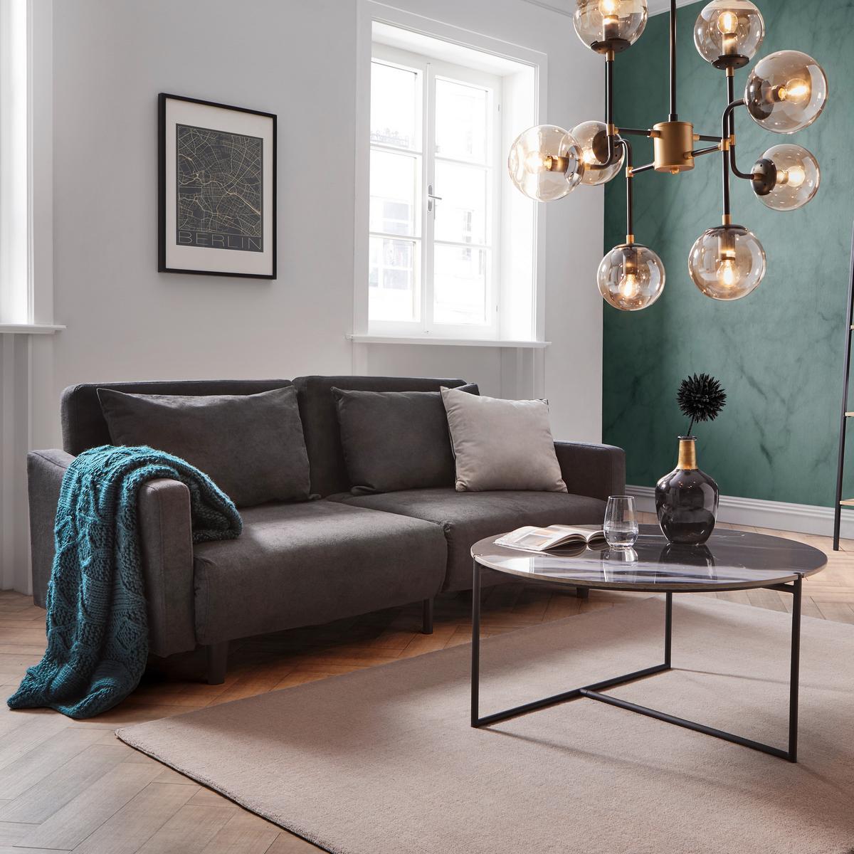 Schlafsofa Sandro Dunkelgrau Webstoff - Dunkelgrau/Schwarz, MODERN, Holz/Kunststoff (175/76/89cm) - Bessagi Home