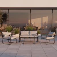 Loungegarnitur-Set Elly Grau Metall/Outdoorstoff - Schwarz/Naturfarben, MODERN, Glas/Kunststoff (116/77/71cm) - Bessagi Garden