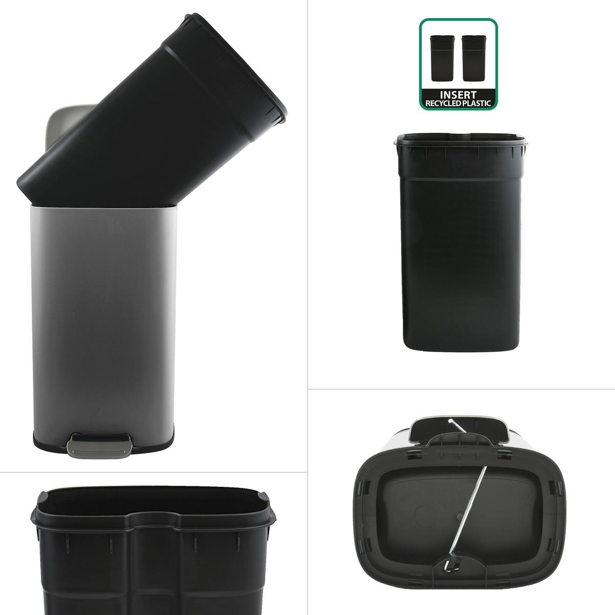 Treteimer Akira Matt-Grey - Dunkelgrau/Schwarz, Basics, Kunststoff/Metall (34,3/23,5/62,9cm) - Spirella
