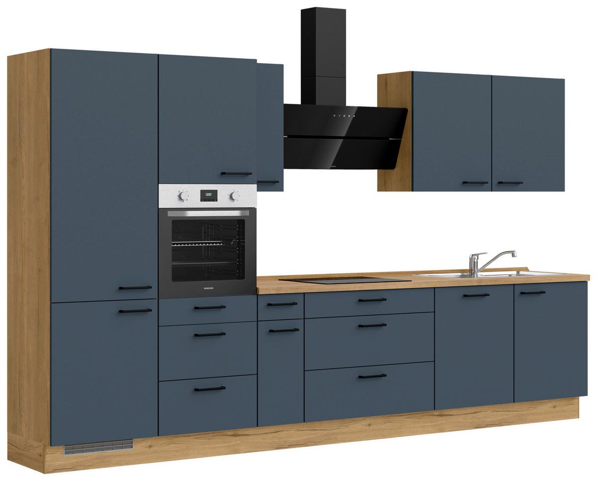 Küchenblock Easytouch High m. Geräten Dunkelblau - Eichefarben/Schwarz, MODERN, Holzwerkstoff/Metall (360cm) - Nobilia