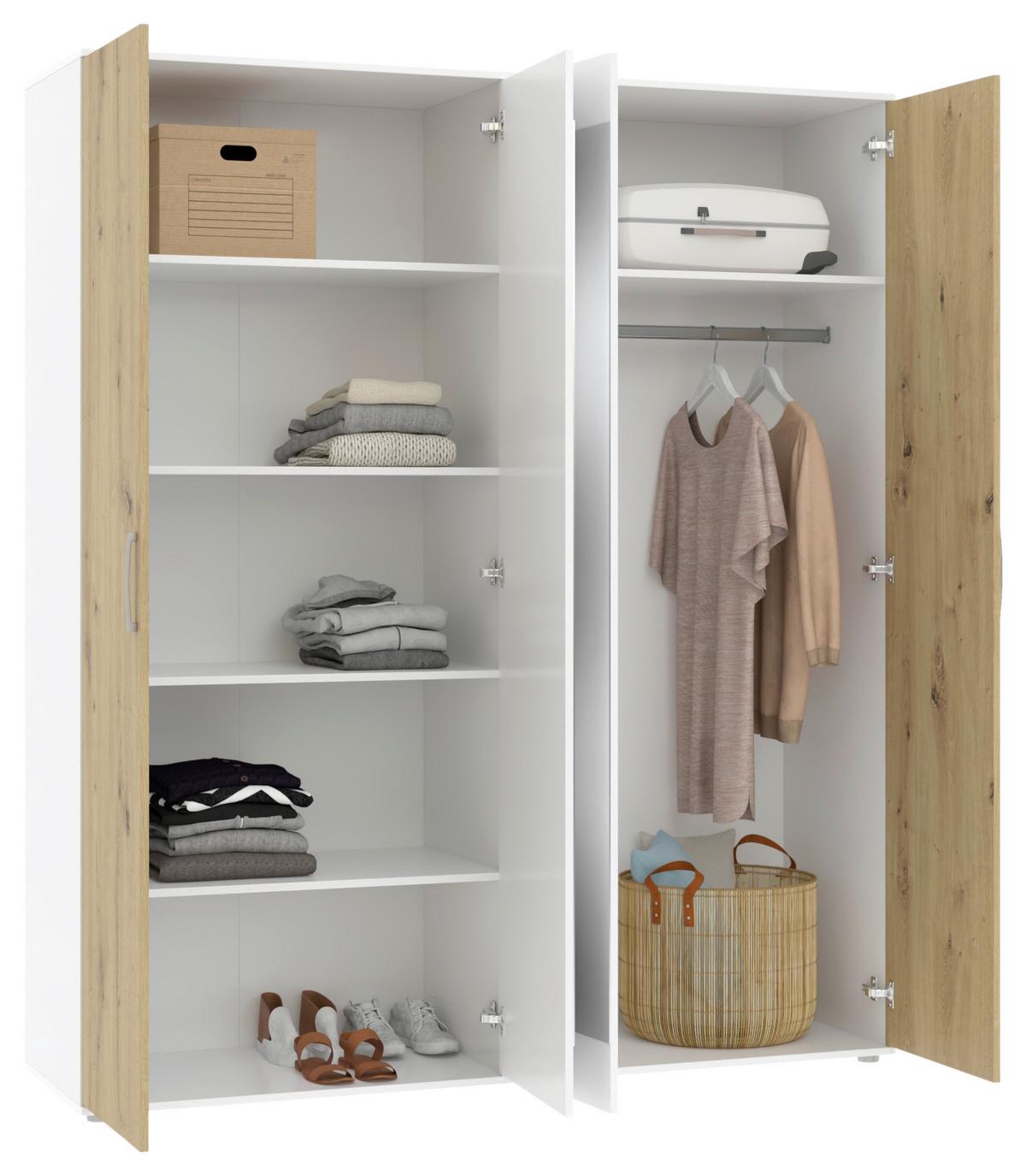 Drehtürenschrank Jan Weiß/Eiche Artisan - Chromfarben/Weiß, KONVENTIONELL, Glas/Holzwerkstoff (180/210/52cm) - Mömax