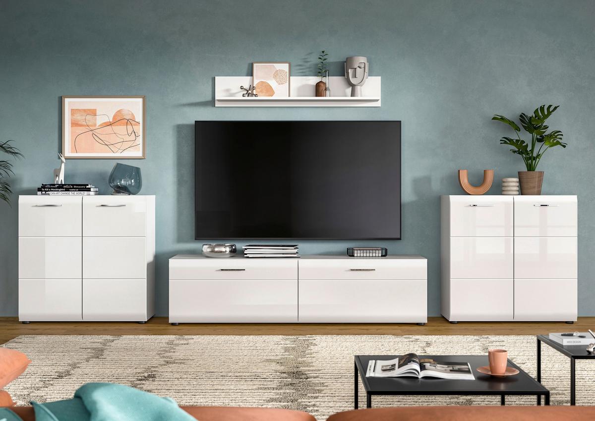 Dnevni Regal Ice, Bela Visok Sijaj, 4-Delni - srebrne barve/črna, Design, umetna masa/leseni material (350/160/41cm) - Livetastic