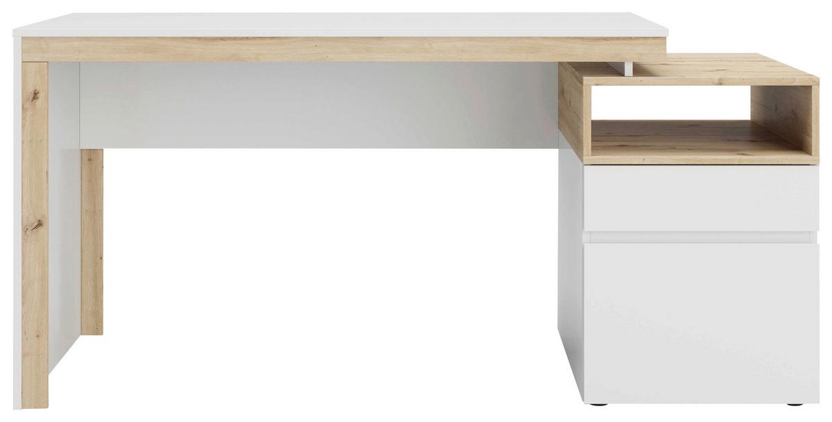 Schreibtisch "Santiago", weiß/eiche - Weiß/Eiche Artisan, MODERN, Holz/Metall (160/60/76cm) - MID.YOU