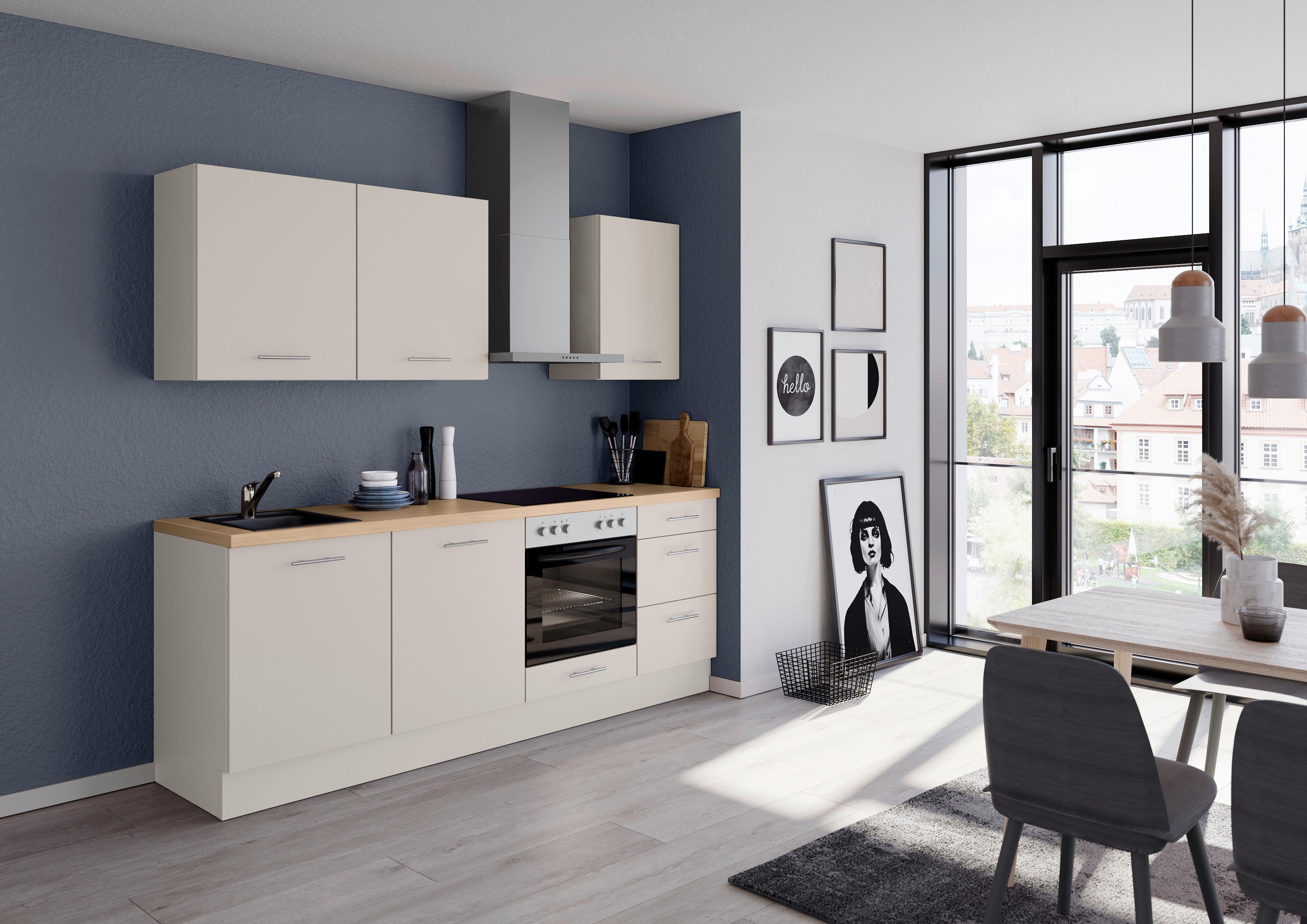 Küchenblock IBZ ohne Geräte ca. 230 cm Magnolie - Edelstahlfarben/Eichefarben, Design, Holzwerkstoff/Metall (230cm) - Impuls