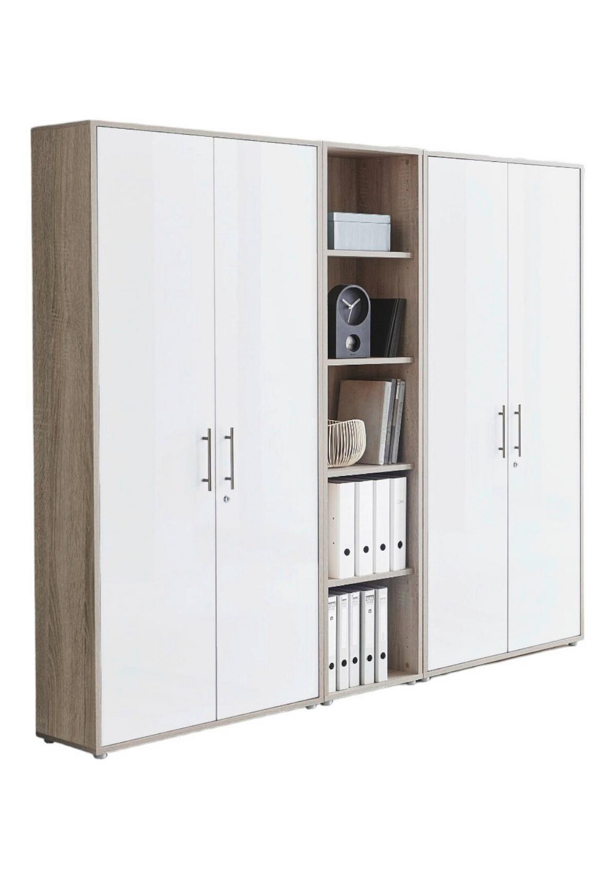 Aktenschrank Office Edition Sw Set 10 Weiß/Sonoma Eiche - Weiß/Sonoma Eiche, MODERN, Holzwerkstoff (213/186/33cm) - MID.YOU