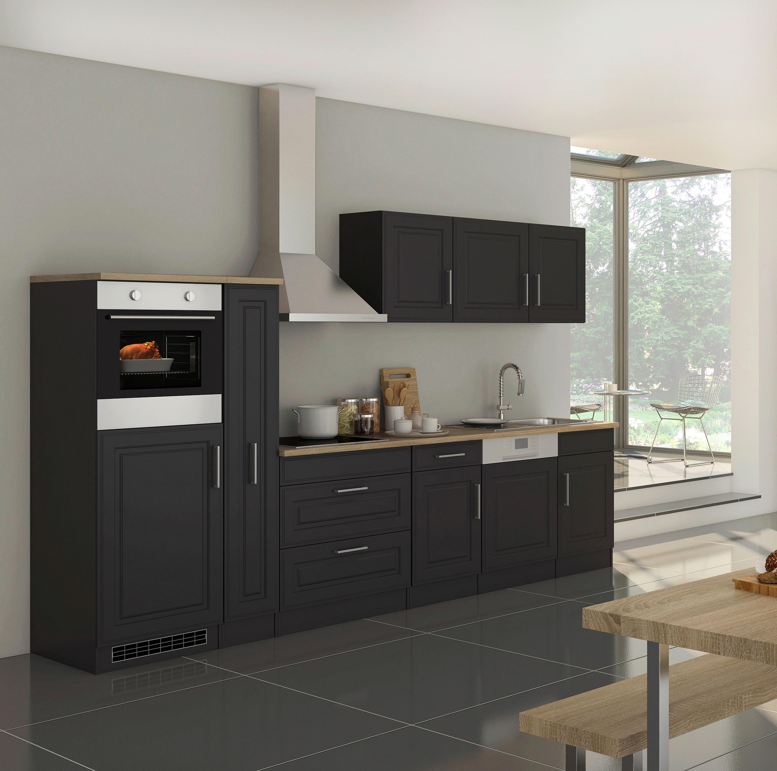 Küchenblock Rom o. Geräte Graphit/Eiche - Graphitfarben/Alufarben, MODERN, Holzwerkstoff/Metall (330cm) - Held