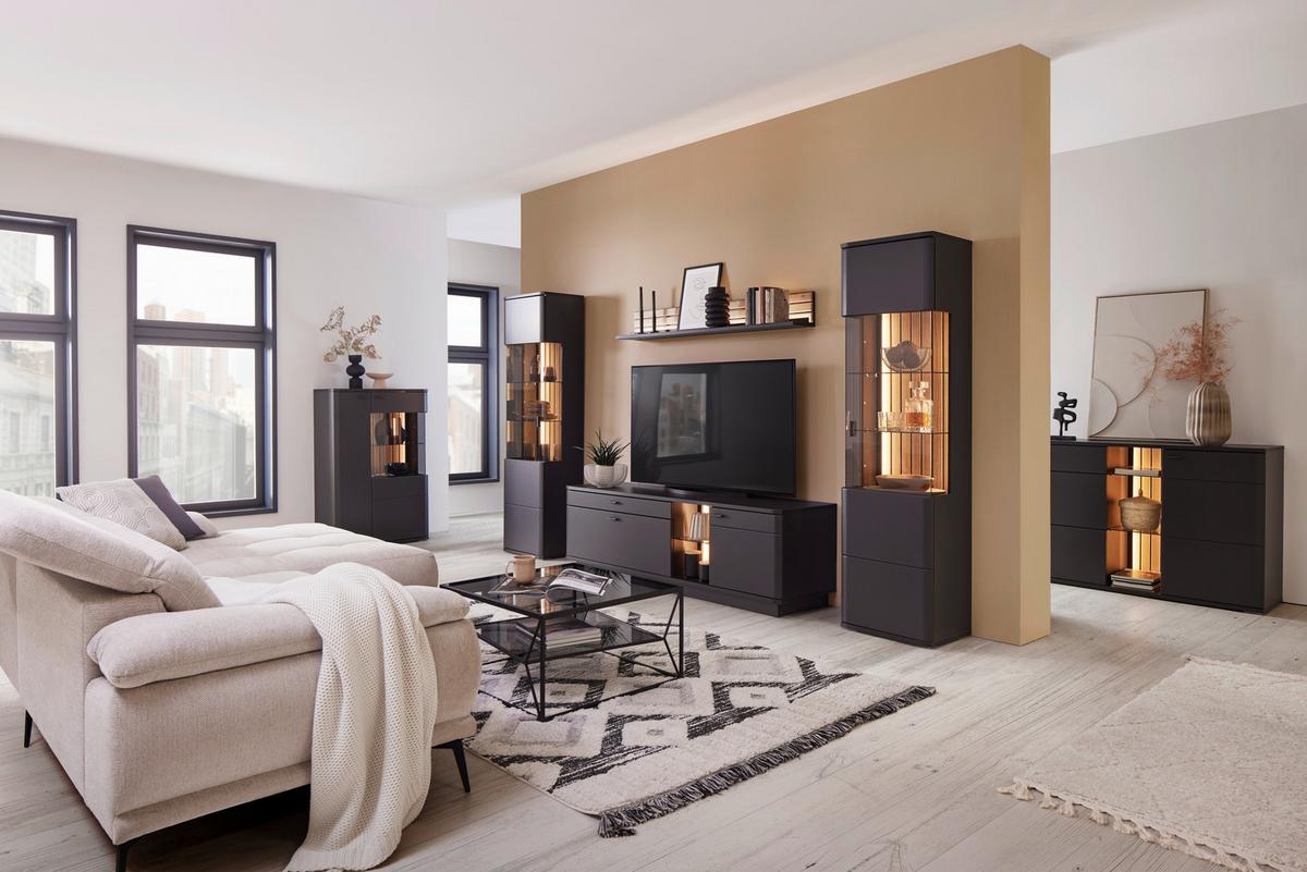 Sideboard Carreto in Schwarz/Eichefarben - Eichefarben/Anthrazit, MODERN, Glas/Holzwerkstoff (160/90/44cm) - Premium Living