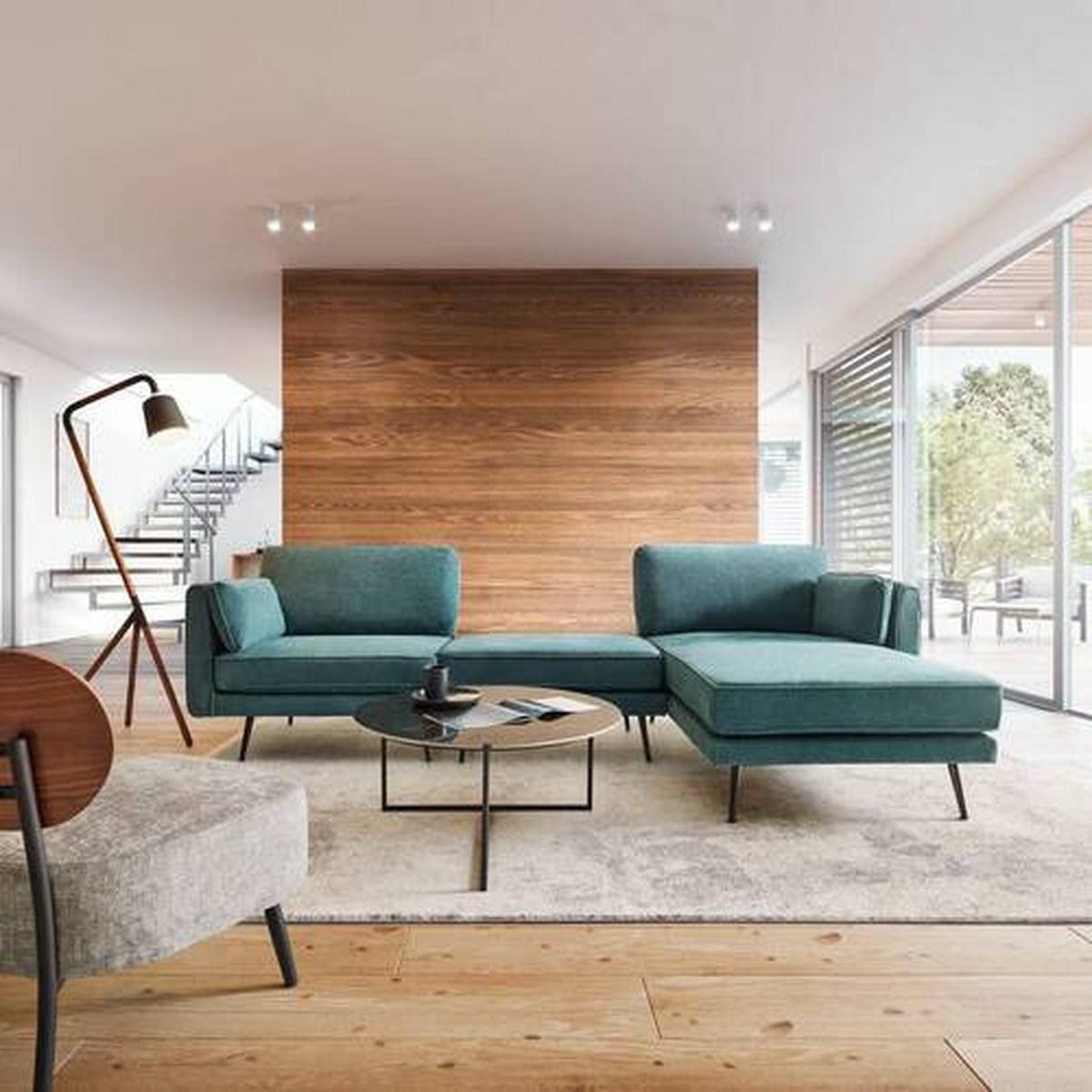 Wohnlandschaft grün, "Dunja" - Grau/Grün, Modern, Holz/Textil (295/89/161cm) - Bessagi Home