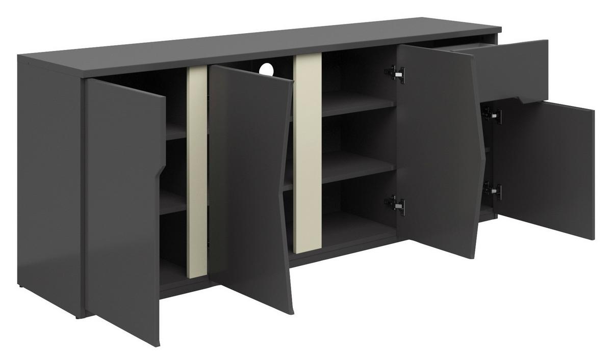 lowboard in Grau/Graphitfarben - couleur graphite/gris, Modern, matière synthétique/matériau de bois (164/69/42cm) - Premium Living