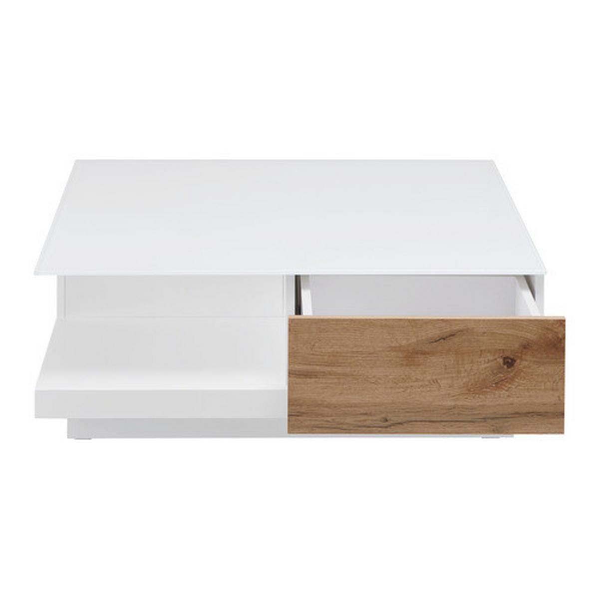 Couchtisch Nevio Weiß Eichefarben MDF mit Stauraum - Eichefarben/Weiß, MODERN, Glas (85/85/30cm) - Bessagi Home