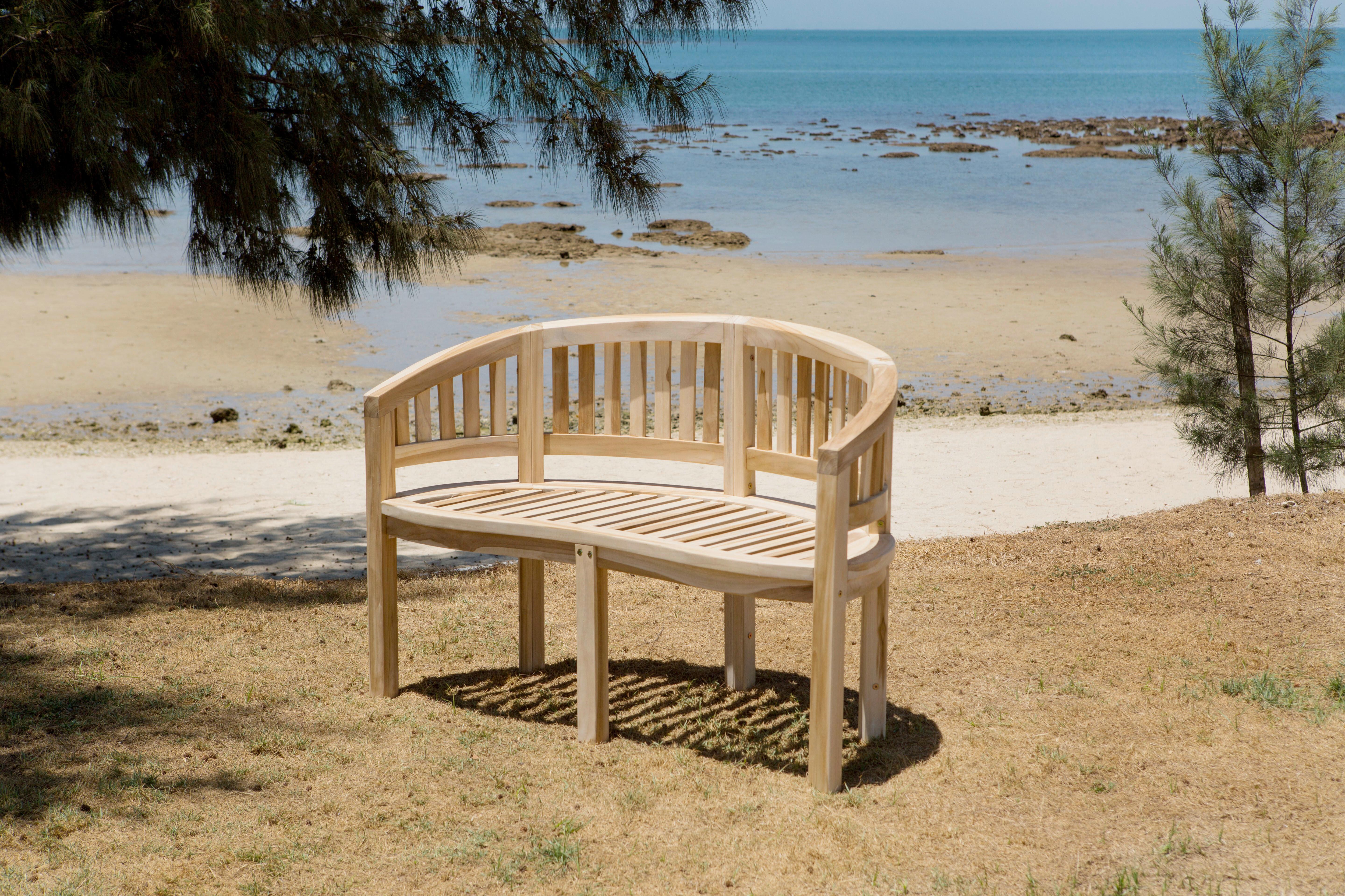 Gartenbank 2-Sitzer halbrund Naturfarben Teakholz - Naturfarben, Natur, Holz (120/85/53cm) - Gardenson