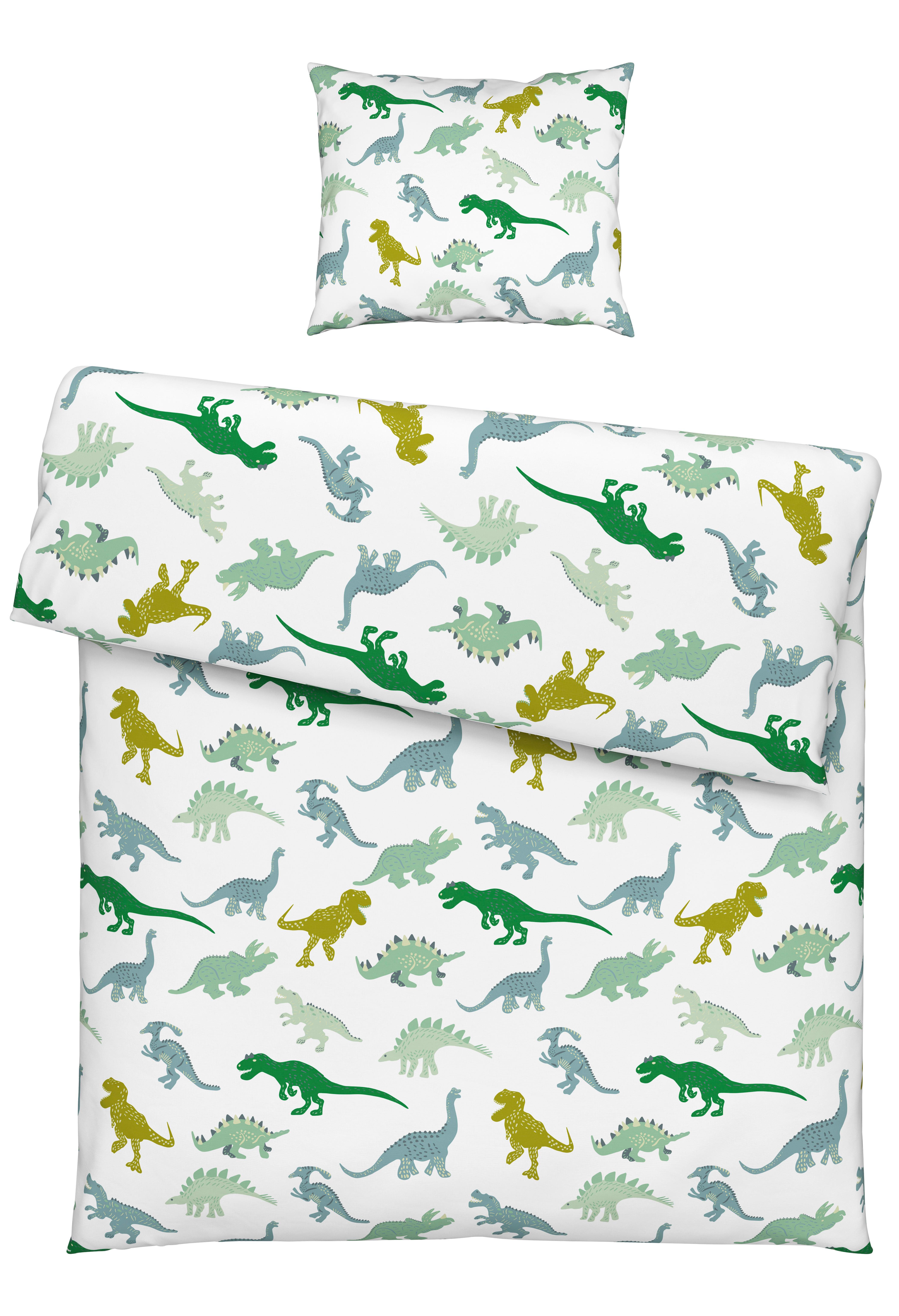 Kinderbettwäscheset DINO - Weiss/Grün, Textil (160/210cm) - Mömax