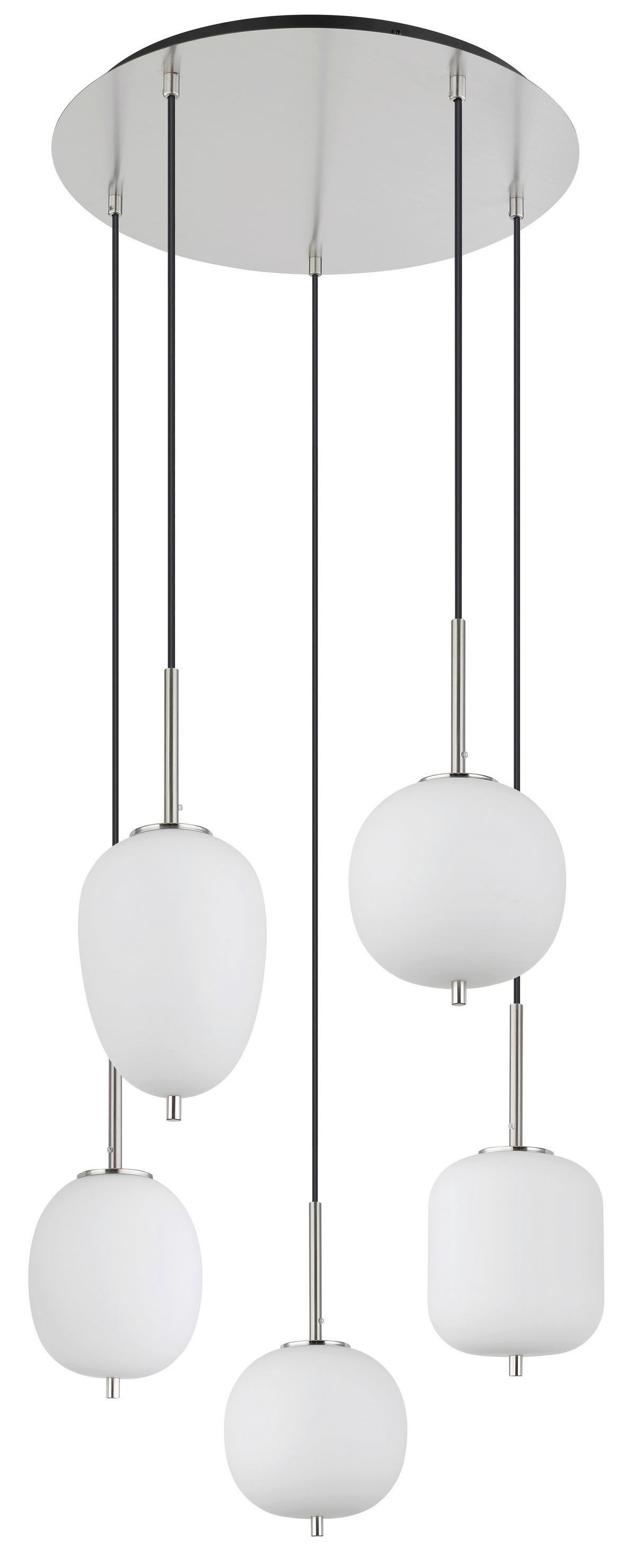 Viseča Svetilka 15345-5no Blacky - barve niklja/opal, Basics, kovina/steklo (57,5/150cm) - Globo