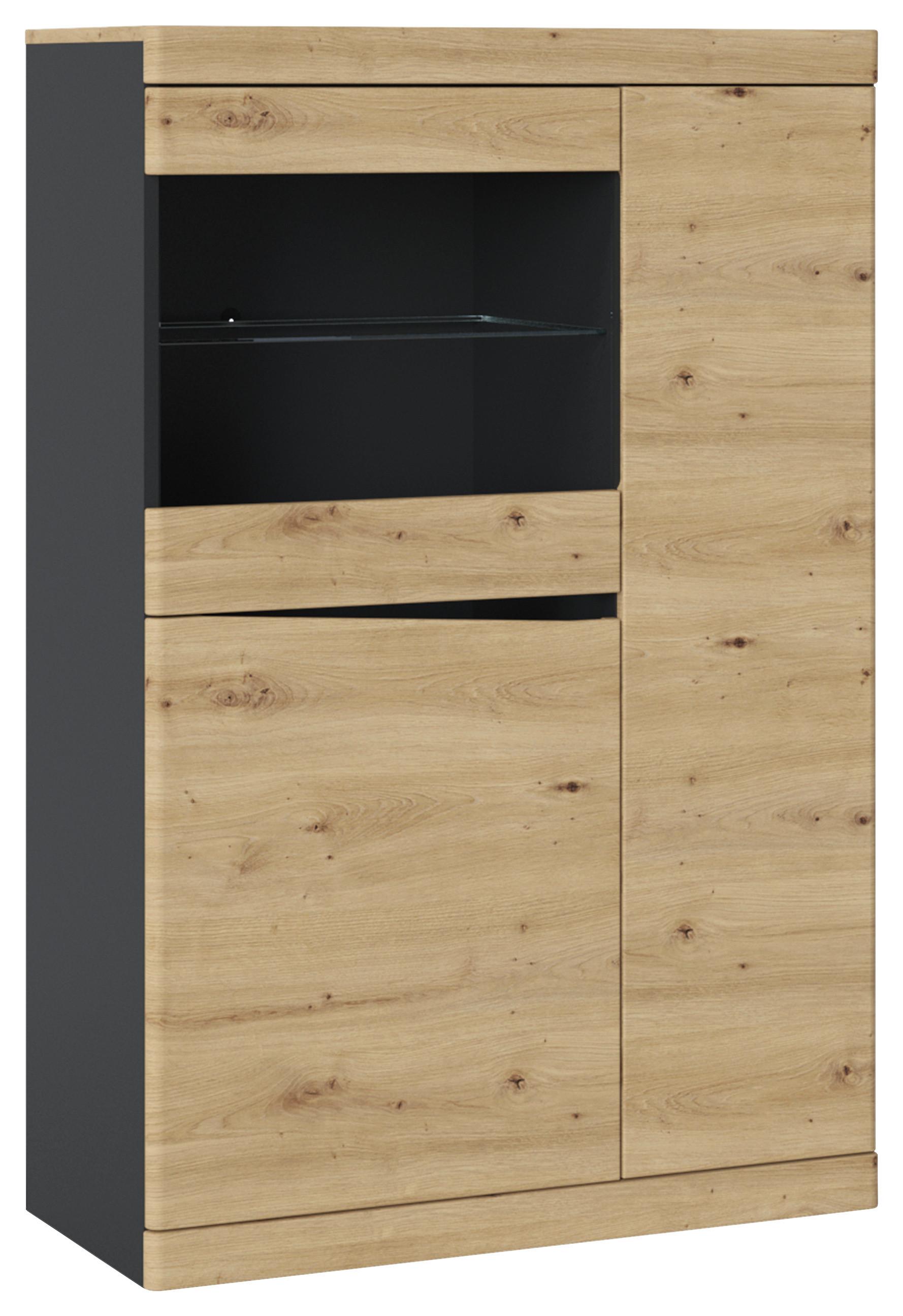 Vitrina Turino - hrast Artisan/crna, Trend, staklo/drvni materijal (86/130,8/39,9cm) - Modern Living